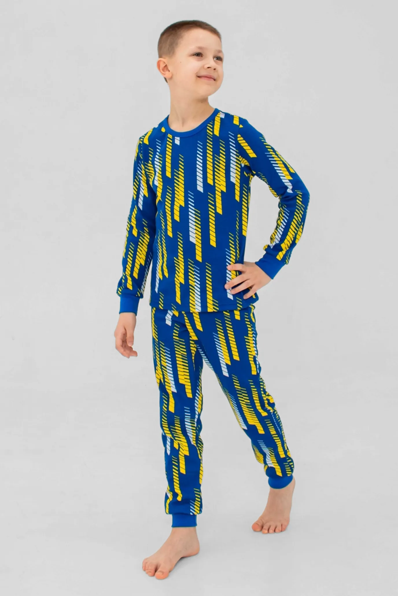 Детская темно-синяя пижама с узором (лонгслив, брюки) 5