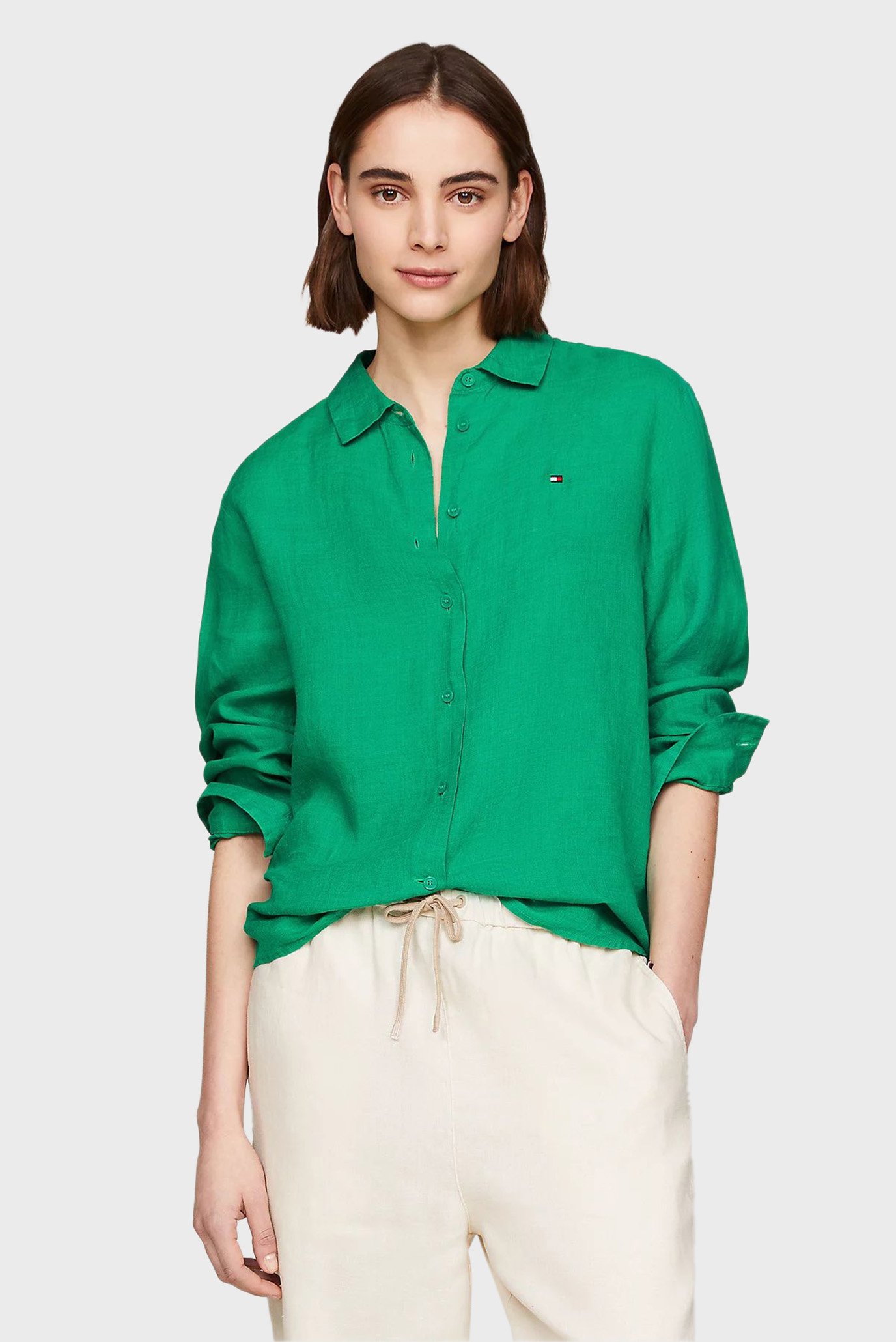 Женская зеленая рубашка LINEN RELAXED SHIRT LS 1