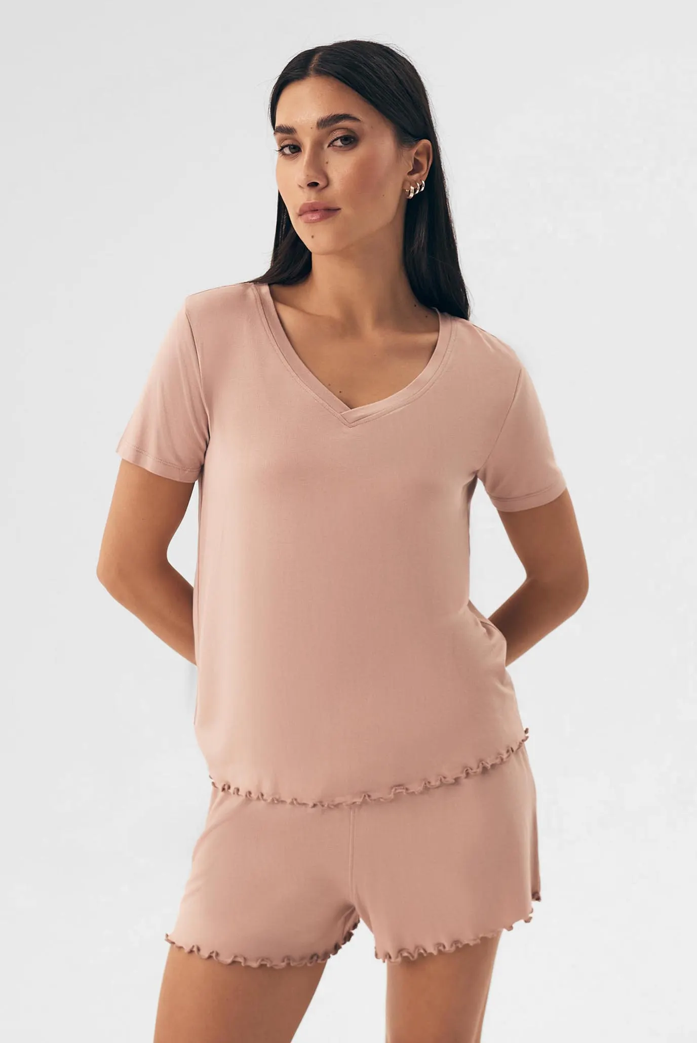 Жіноча бежева піжама (футболка, шорти) Noves 2