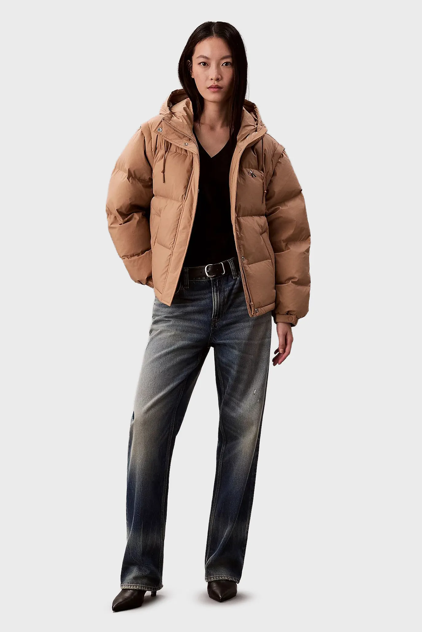 Женский бежевый пуховик 2в1 DETACHABLE 4