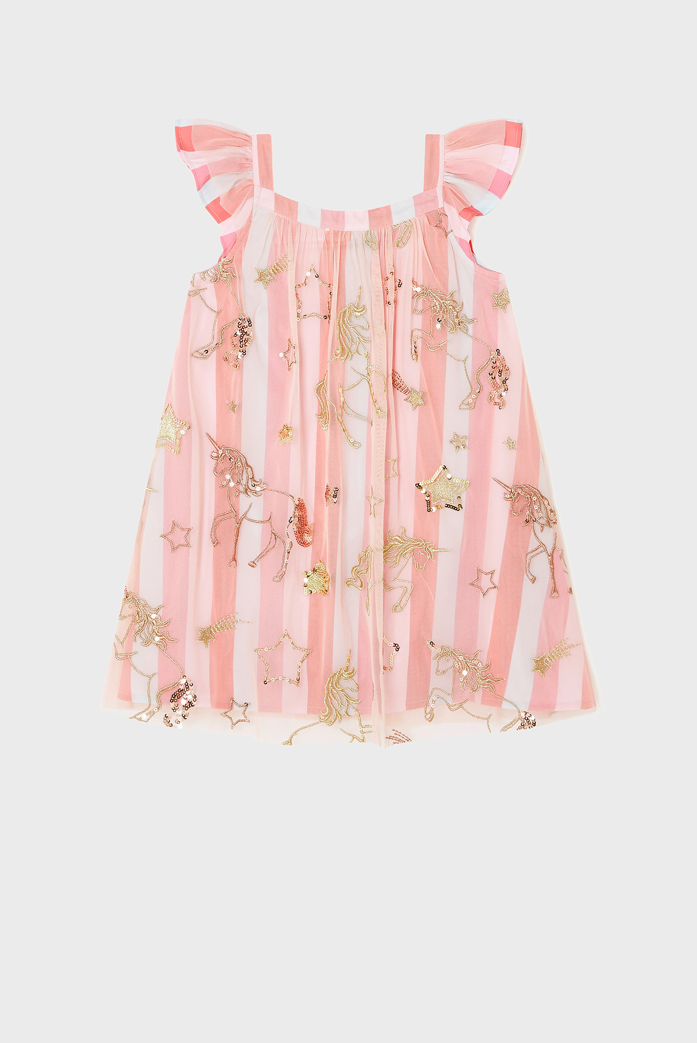 Детское розовое платье в полоску TRAPEZE UNICORN EMB 1