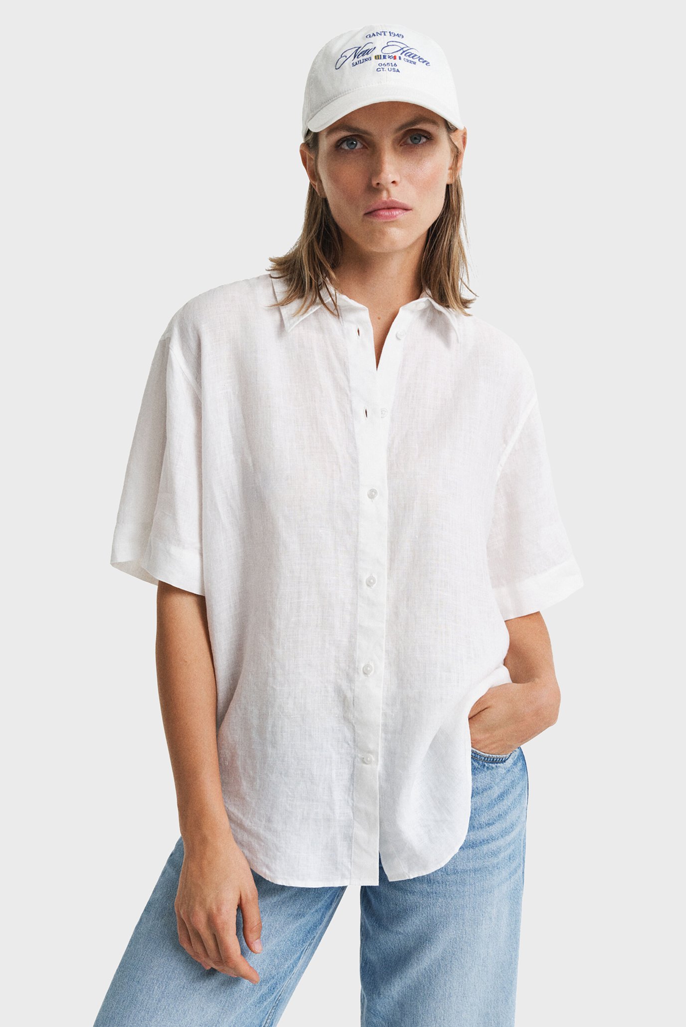 Женская белая льняная рубашка REL LINEN SS SHIRT Белый 34 Gant 4300474 Женская белая льняная рубашка REL LINEN SS SHIRT Белый 34 Gant 4300474