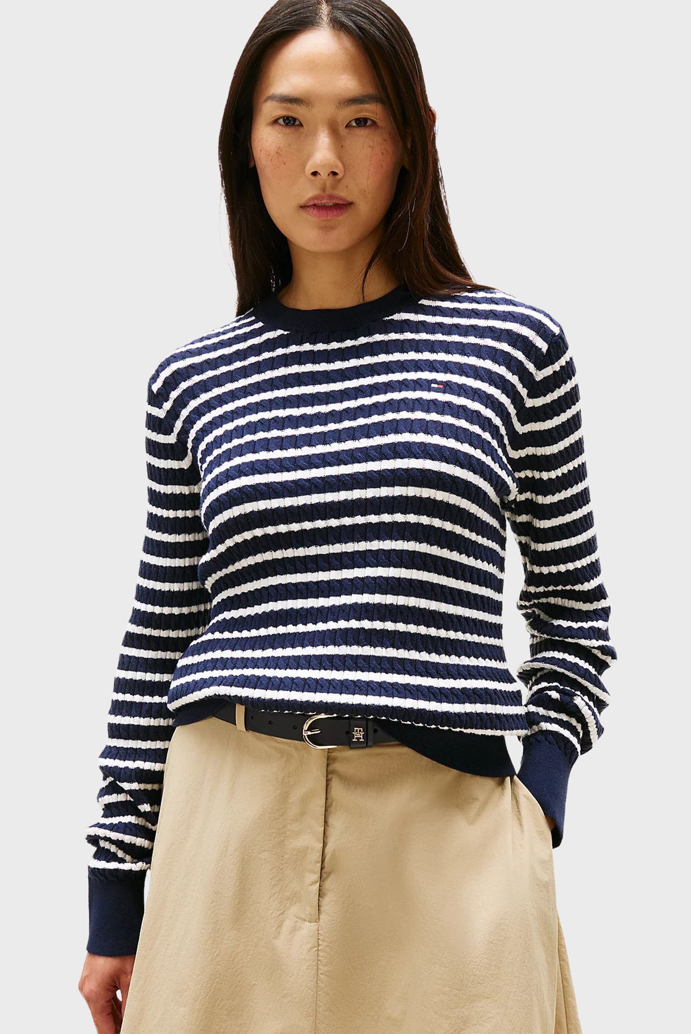 Женский темно-синий джемпер в полоску CO CABLE Синий XS Tommy Hilfiger WW0WW44993 Женский темно-синий джемпер в полоску CO CABLE Синий XS Tommy Hilfiger WW0WW44993