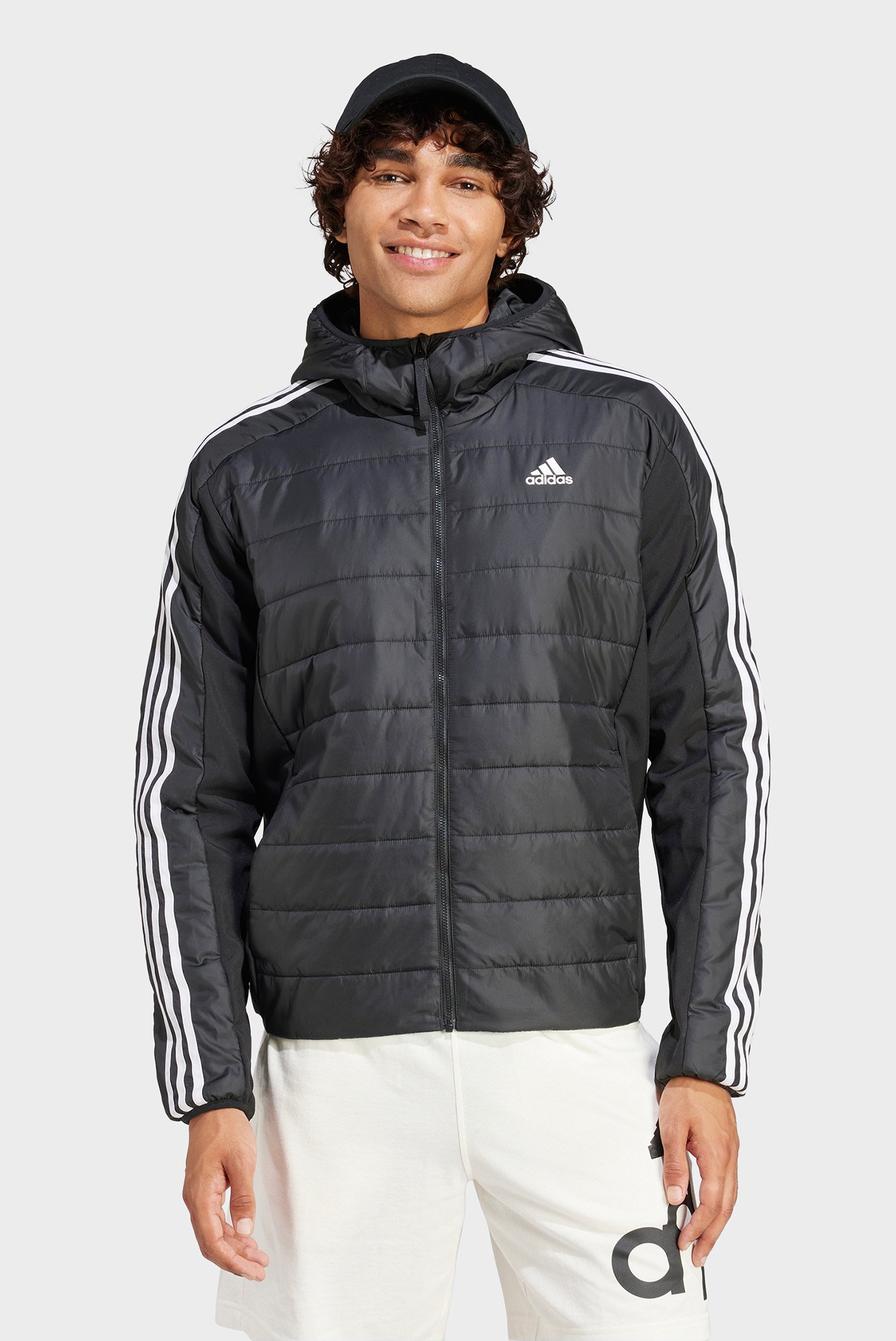 Чоловіча чорна вітровка Essentials 3-Stripes Insulated Hooded Hybrid 1