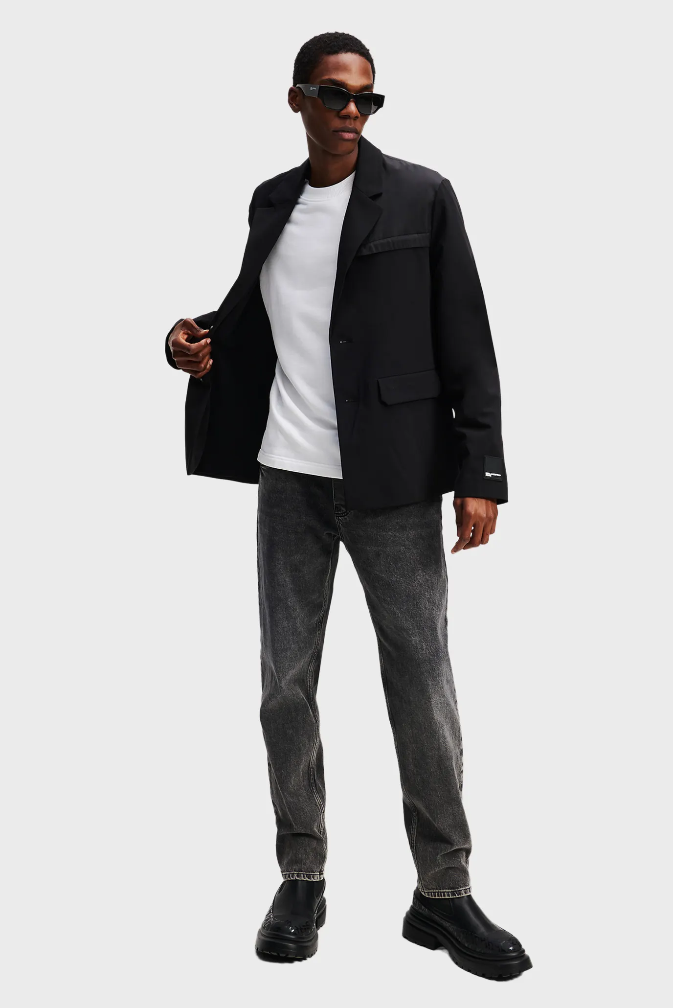 Чоловічий чорний піджак KLJ MIXED MATERIAL BLAZER 2