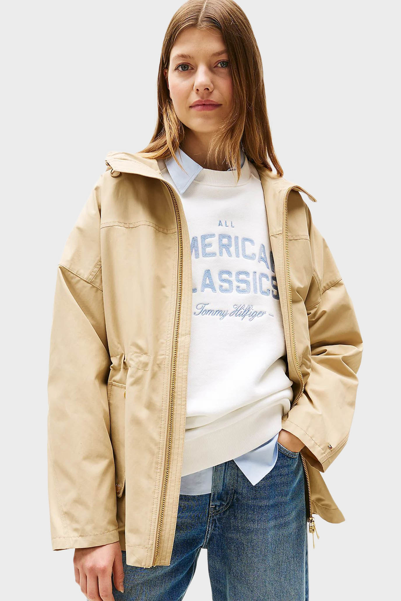 Женская бежевая куртка COTTON NYLON REG Бежевый L Tommy Hilfiger WW0WW45621 Женская бежевая куртка COTTON NYLON REG Бежевый L Tommy Hilfiger WW0WW45621