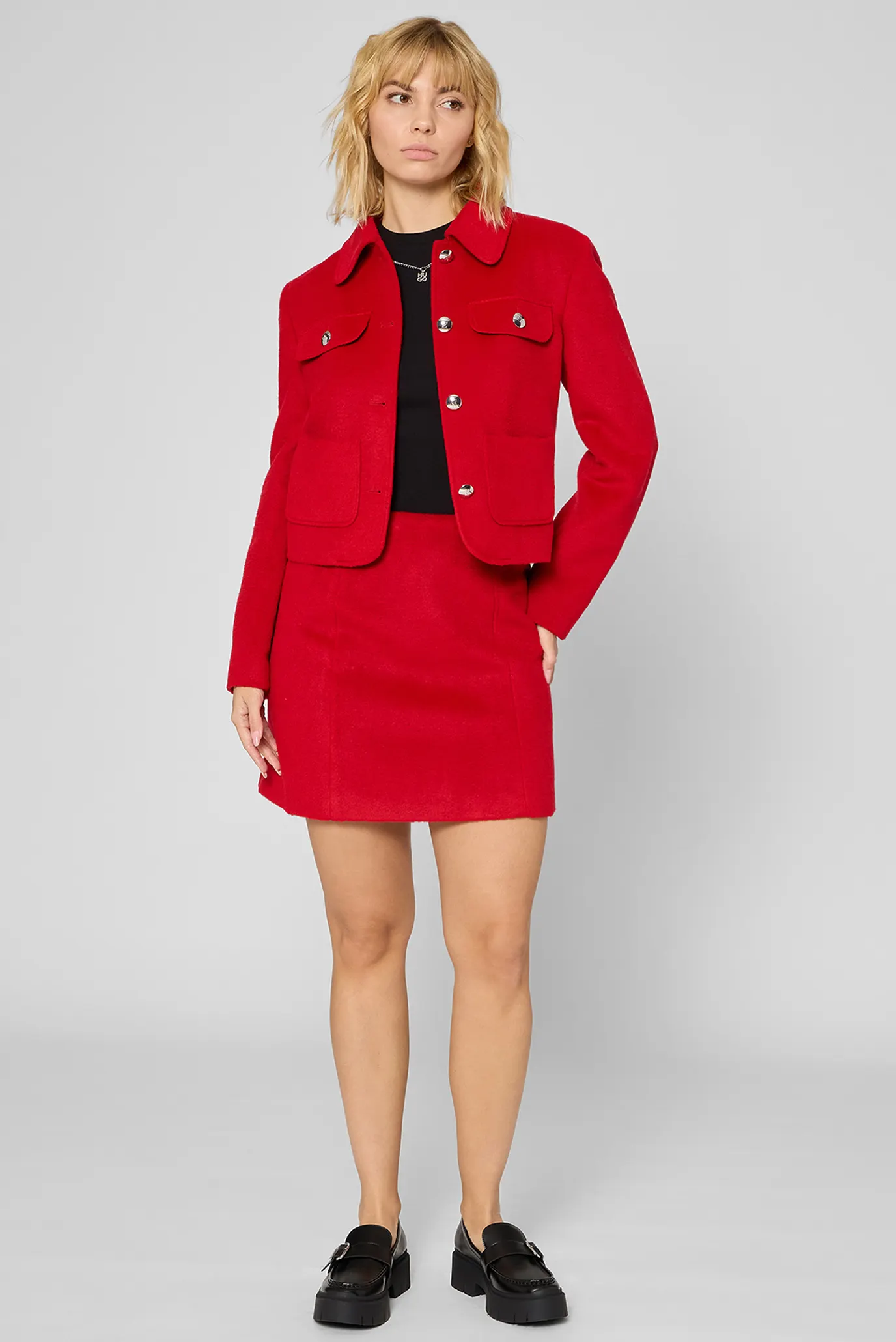 Жіноча червона сорочка-пальто 2