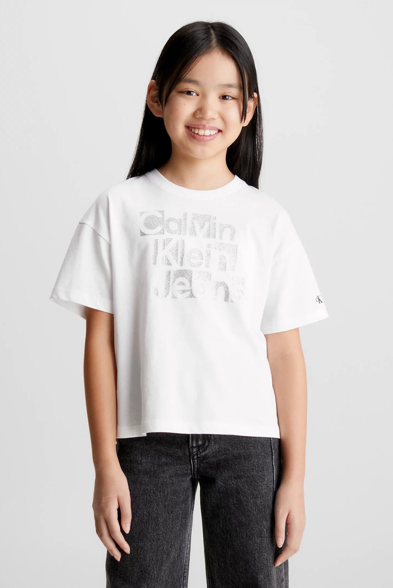 Детская белая футболка METALLIC CKJ BOXY 1