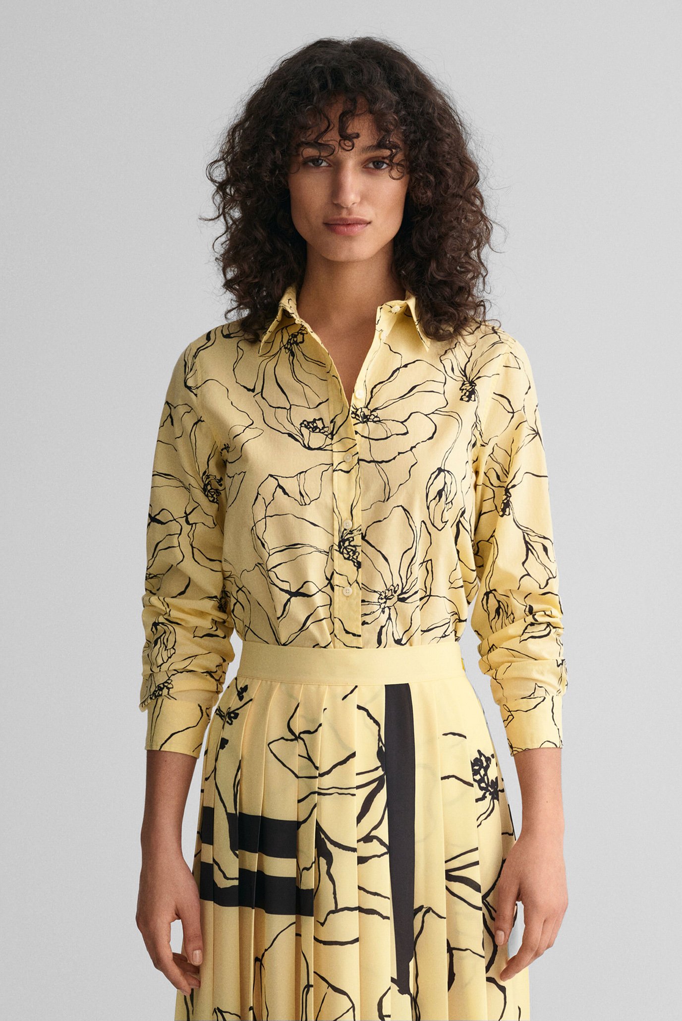 Женская желтая рубашка с узором REG LINE DRAWING COT VOILE 1