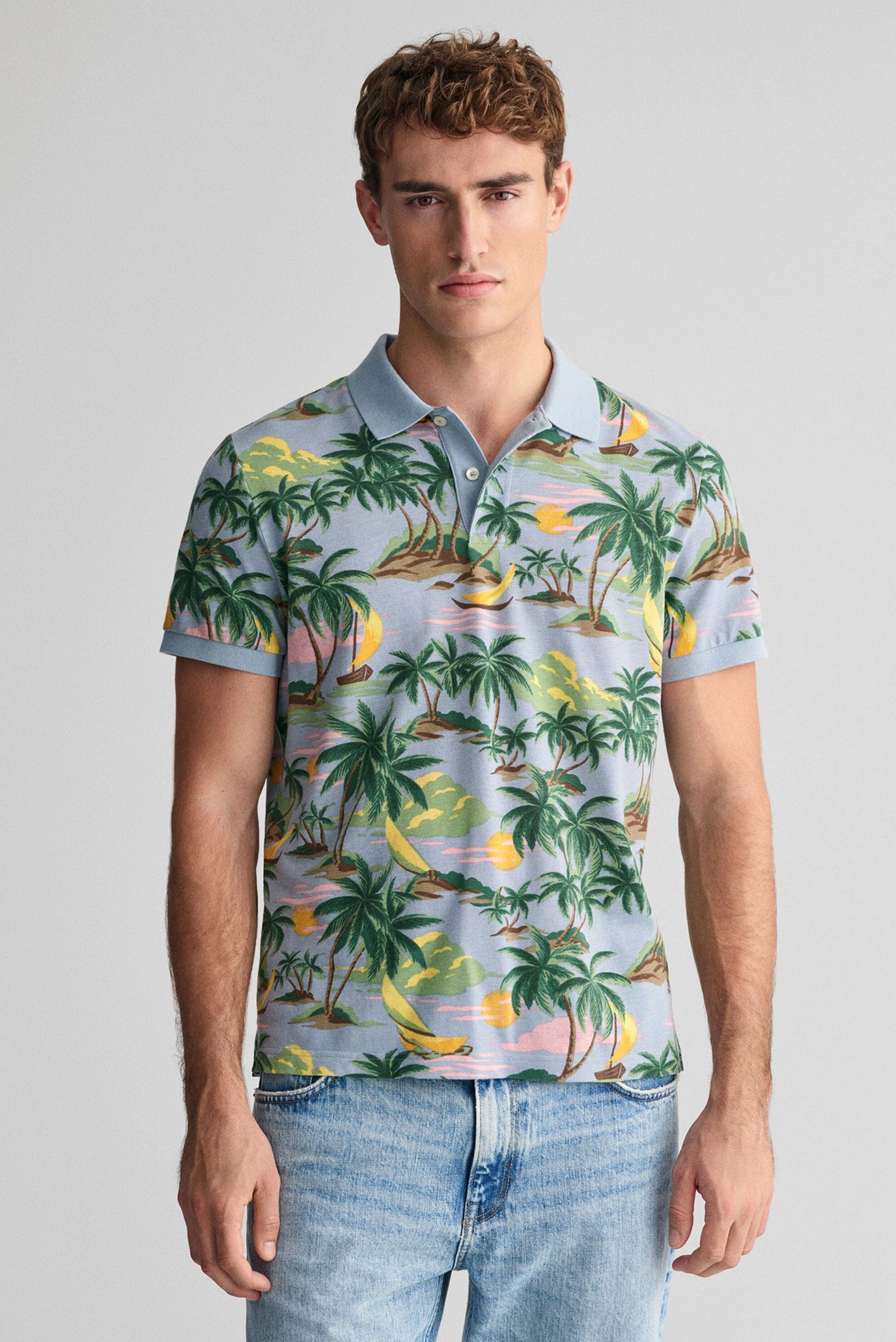 Чоловіче блакитне поло з візерунком HAWAII PRINT SS 1