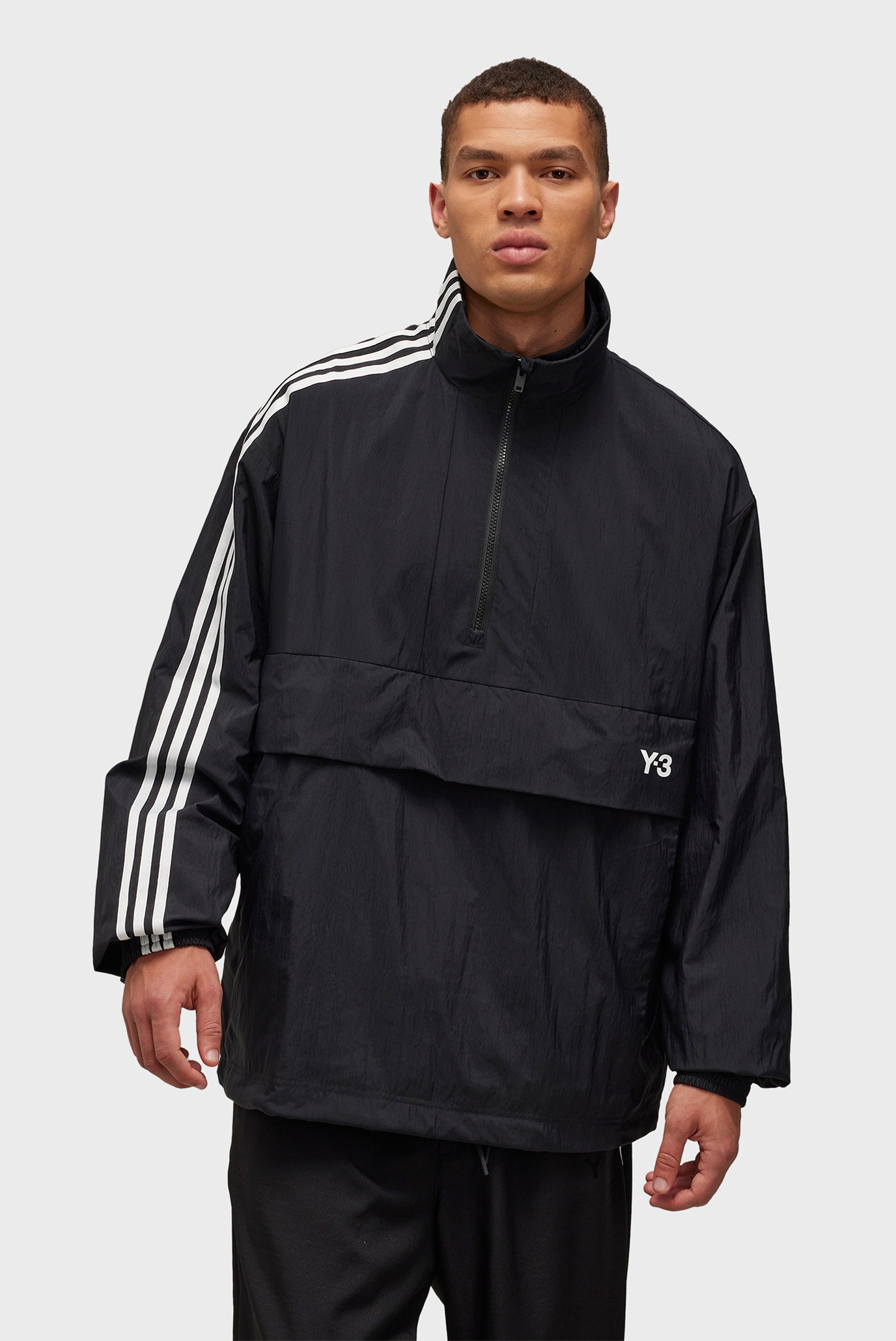 Мужской черный анорак Y-3 3-Stripes Nylon Shell 1/2 Zip 1