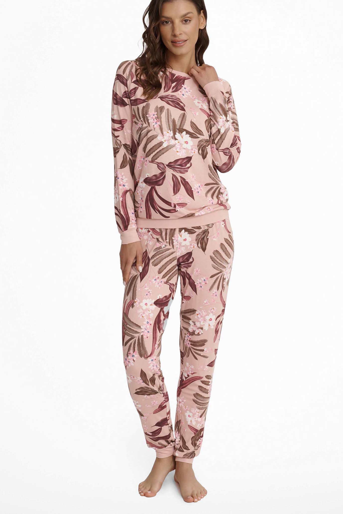 Жіноча рожева піжама з візерунком (лонгслів, брюки) MIDNIGHT 1