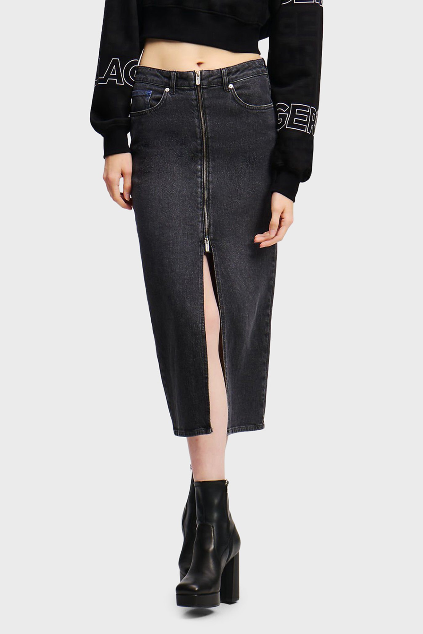 Женская черная джинсовая юбка KLJ ZIP DENIM MIDI SKIRT 1