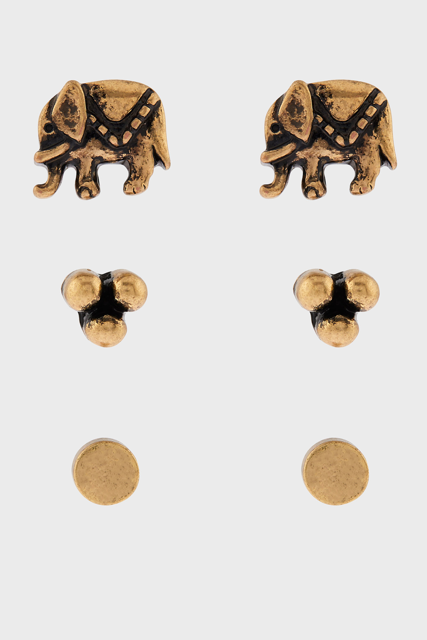 Жіночі золотисті сережки (3 шт) ANTIQUED ELEPHAN 1