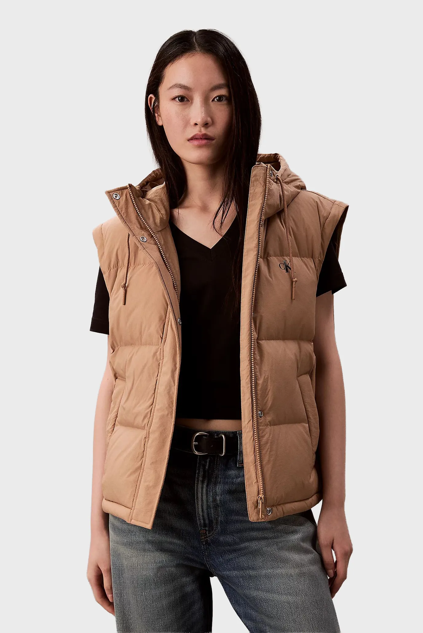 Женский бежевый пуховик 2в1 DETACHABLE 2