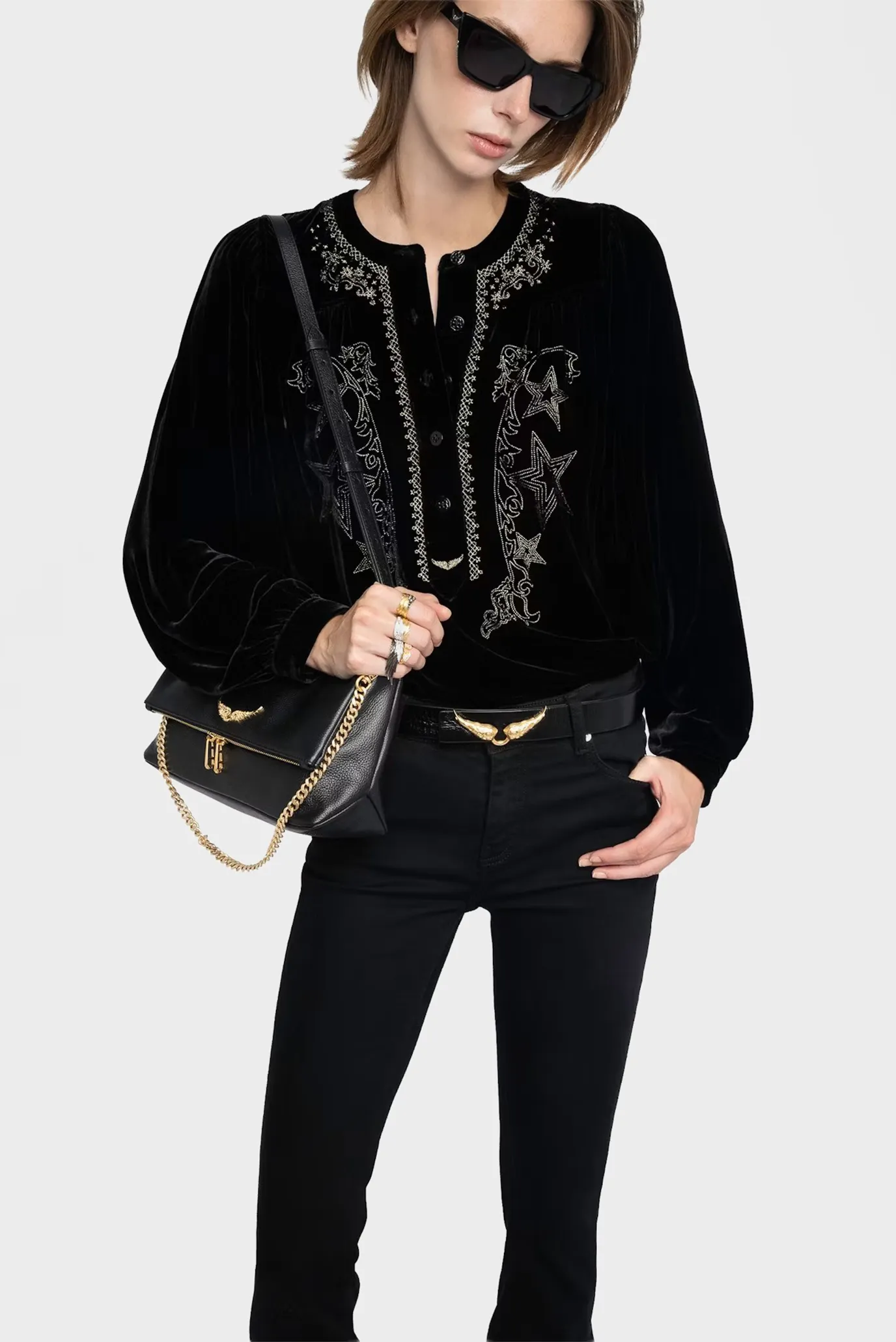 Женская черная бархатная блуза Tigy Черный S ZADIG&VOLTAIRE WWSH02251_BLACK