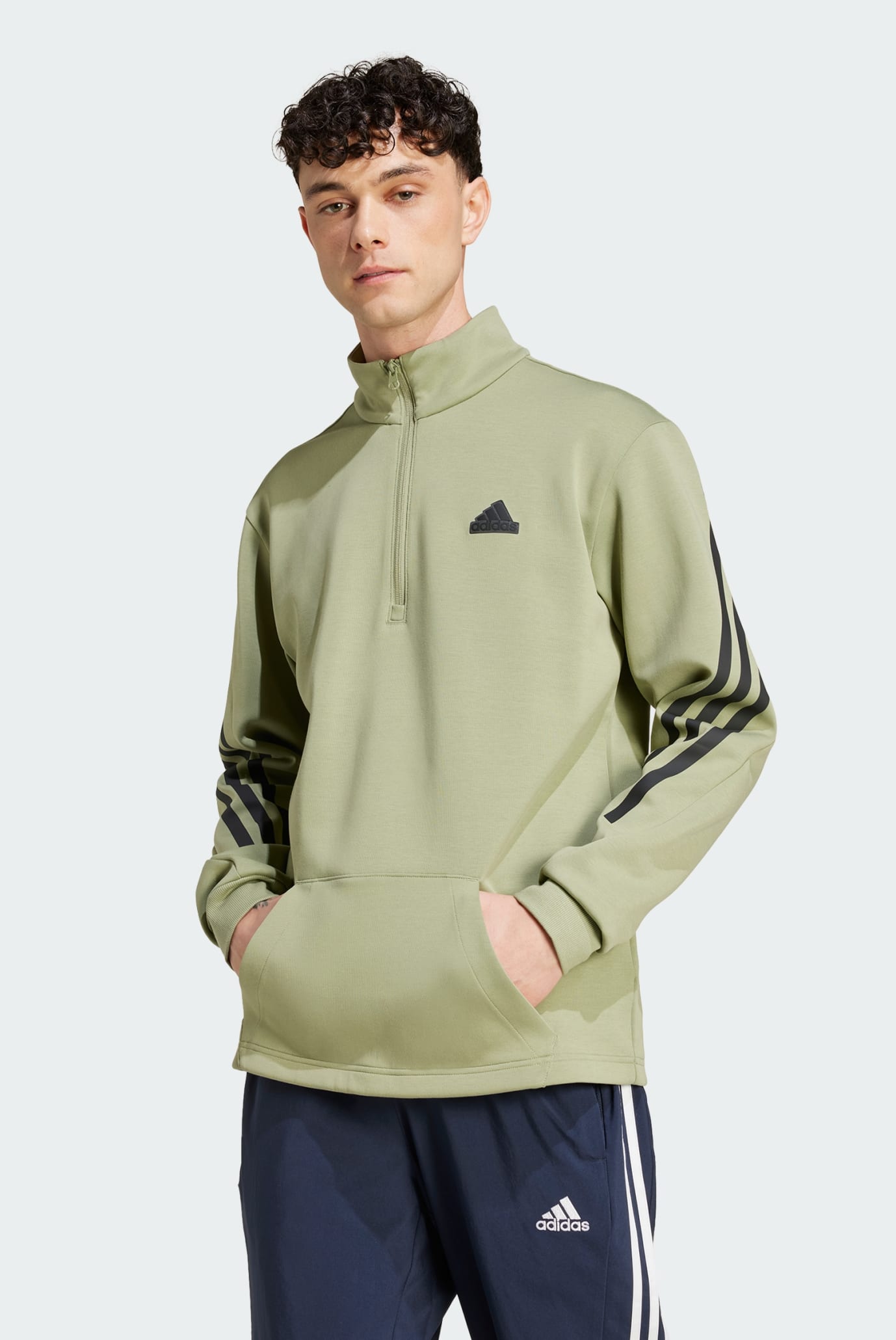 Мужская оливковая спортивная кофта Future Icons 3-Stripes Half-Zip 1