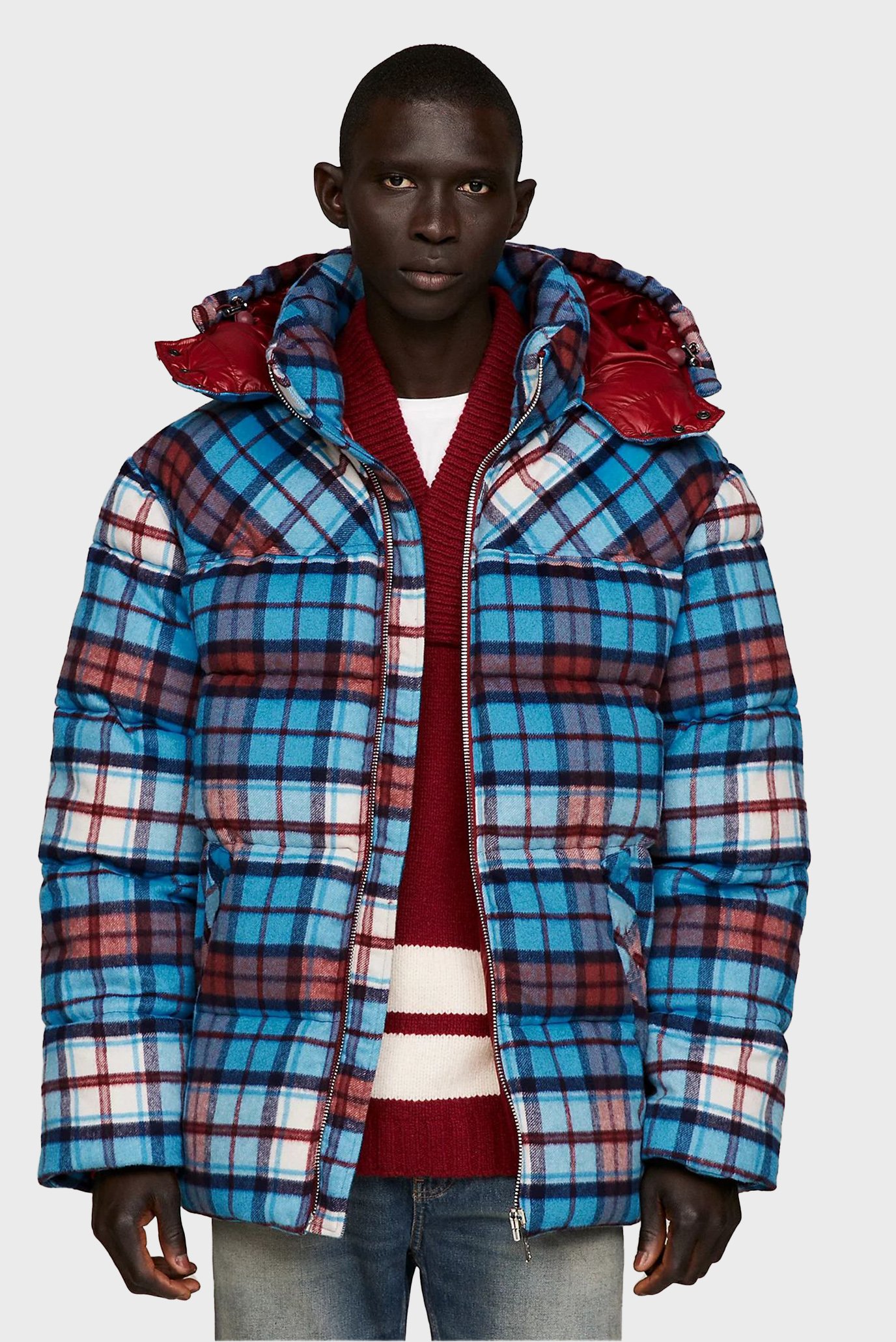 Мужская голубая куртка в клетку THC DG TARTAN NEW YORK PUFFER 1