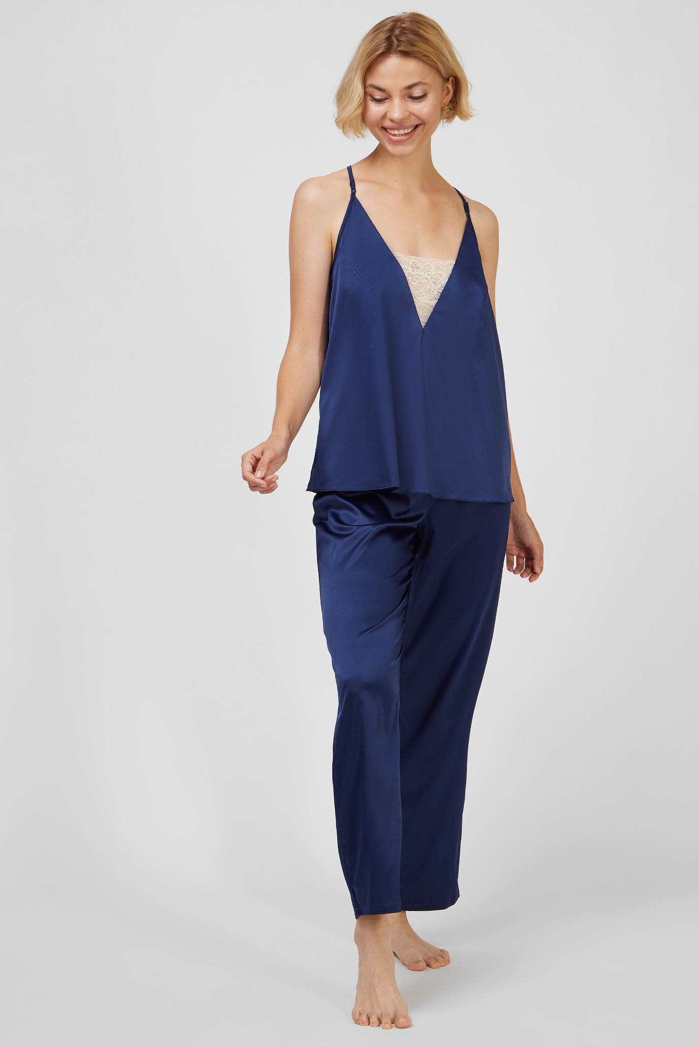 Жіноча темно-синя піжама (майка, брюки) 1