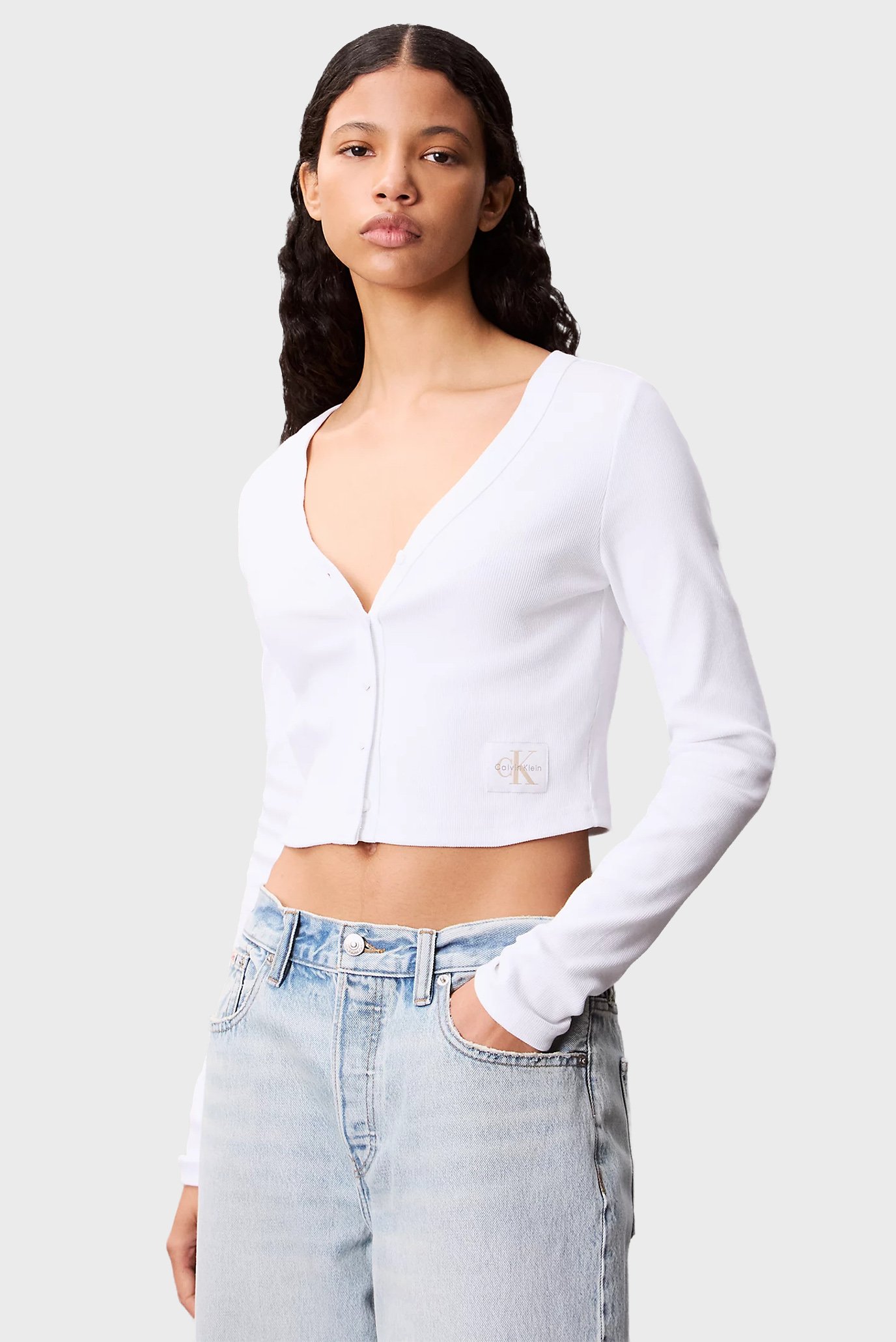 Женский белый кардиган LS WOVEN LABEL Белый M Calvin Klein Jeans LV047C204G Женский белый кардиган LS WOVEN LABEL Белый M Calvin Klein Jeans LV047C204G