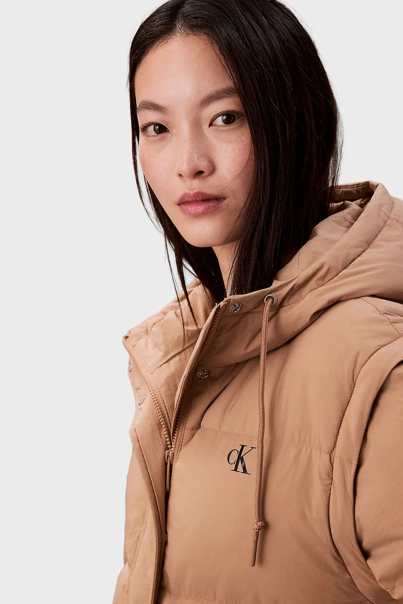 Женский бежевый пуховик 2в1 DETACHABLE 5