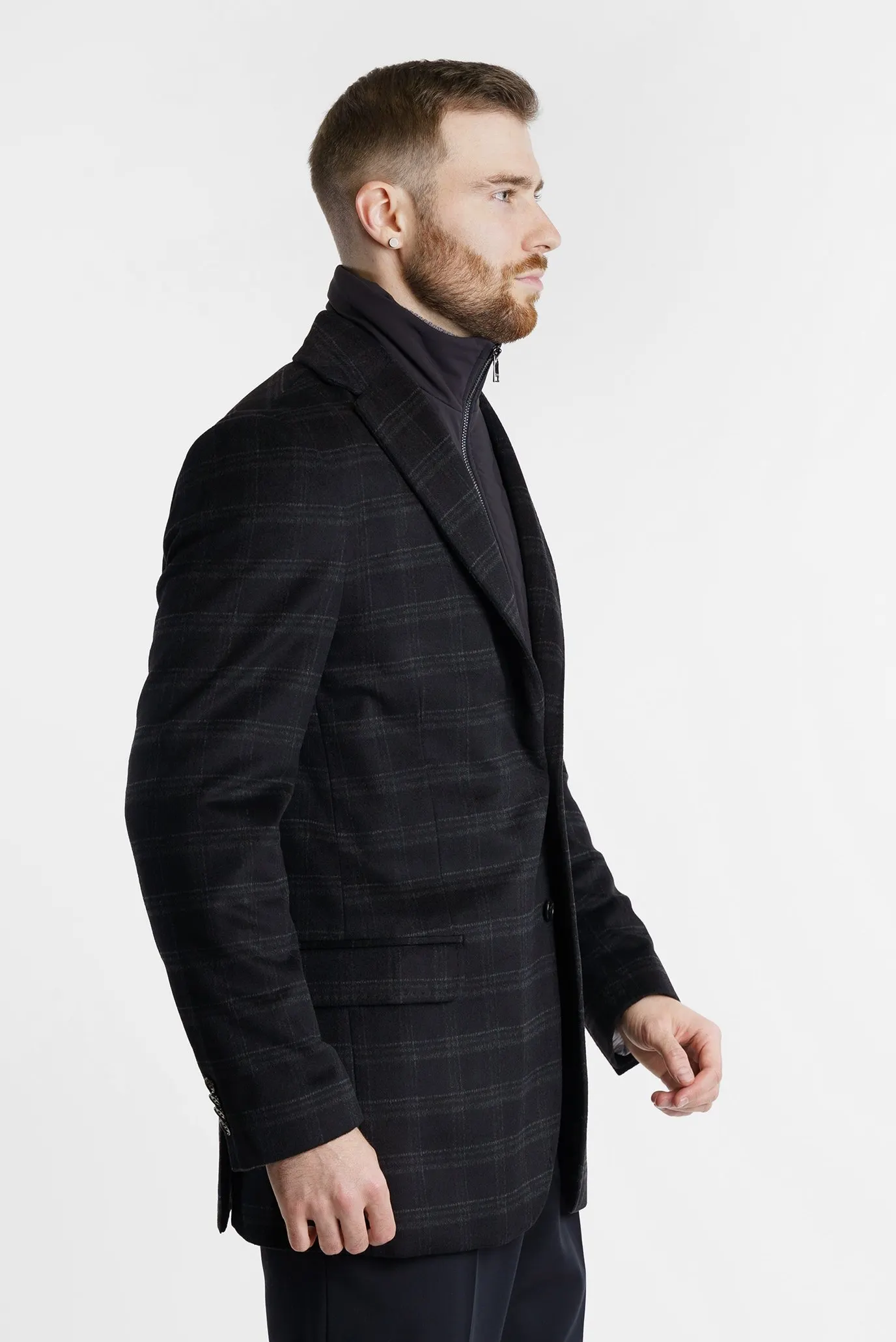 Мужской черный шерстяной пиджак в клетку 3