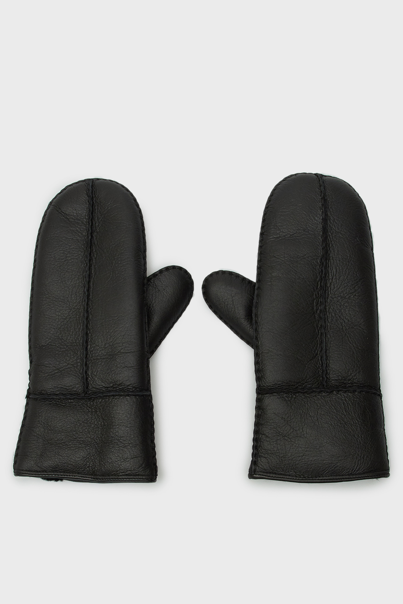 Женские черные кожаные рукавицы LEATHER SHEARLING MITTENS 1