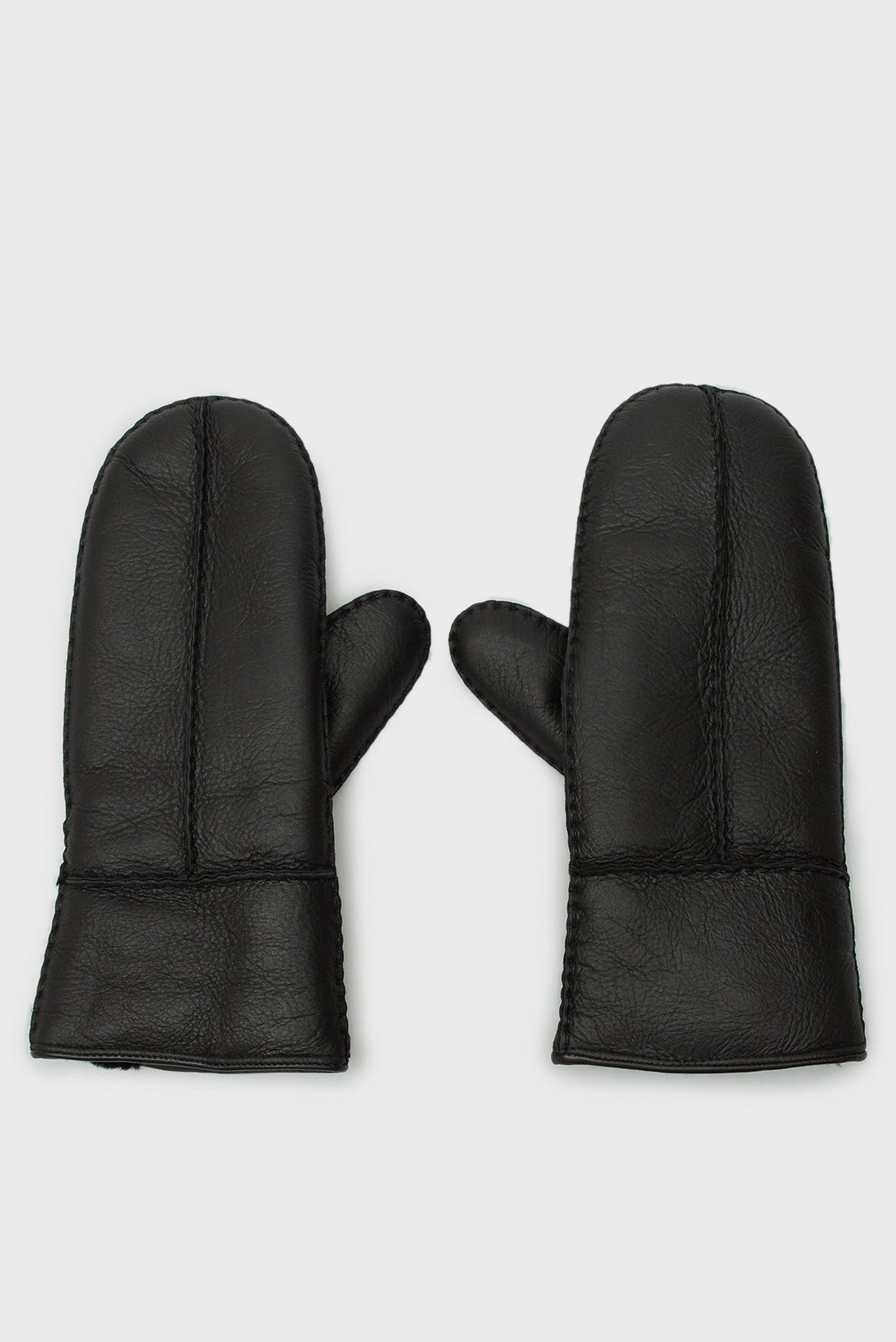 Жіночі чорні шкіряні рукавиці LEATHER SHEARLING MITTENS 1