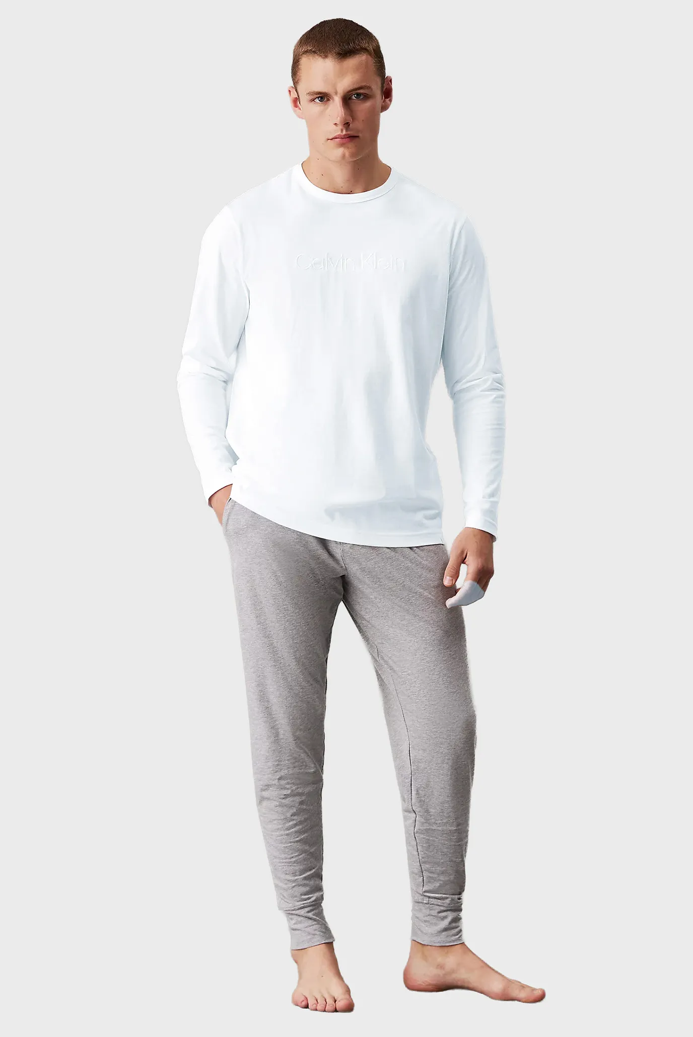 Чоловічий білий лонгслів CREW NECK 2