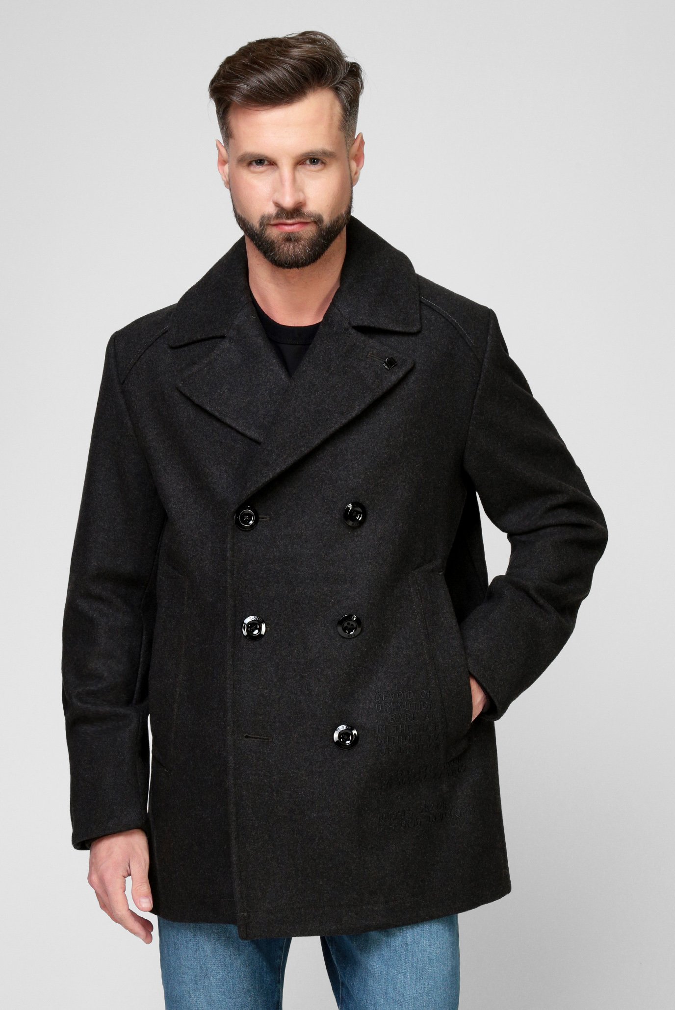 Чоловіче чорне вовняне пальто 1
