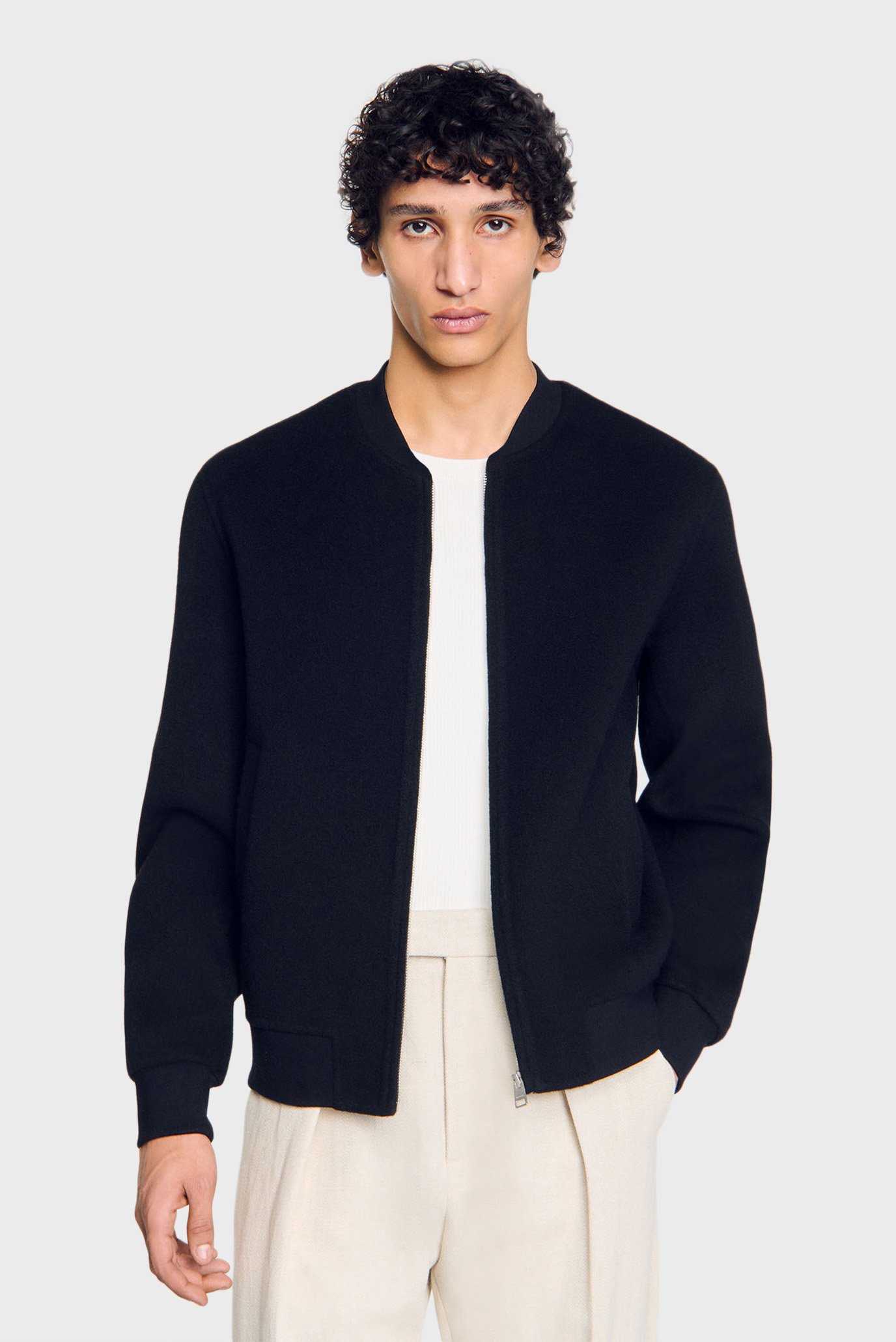 Мужской черный шерстяной бомбер Черный M Sandro SHPBL01060_Black Мужской черный шерстяной бомбер Черный M Sandro SHPBL01060_Black