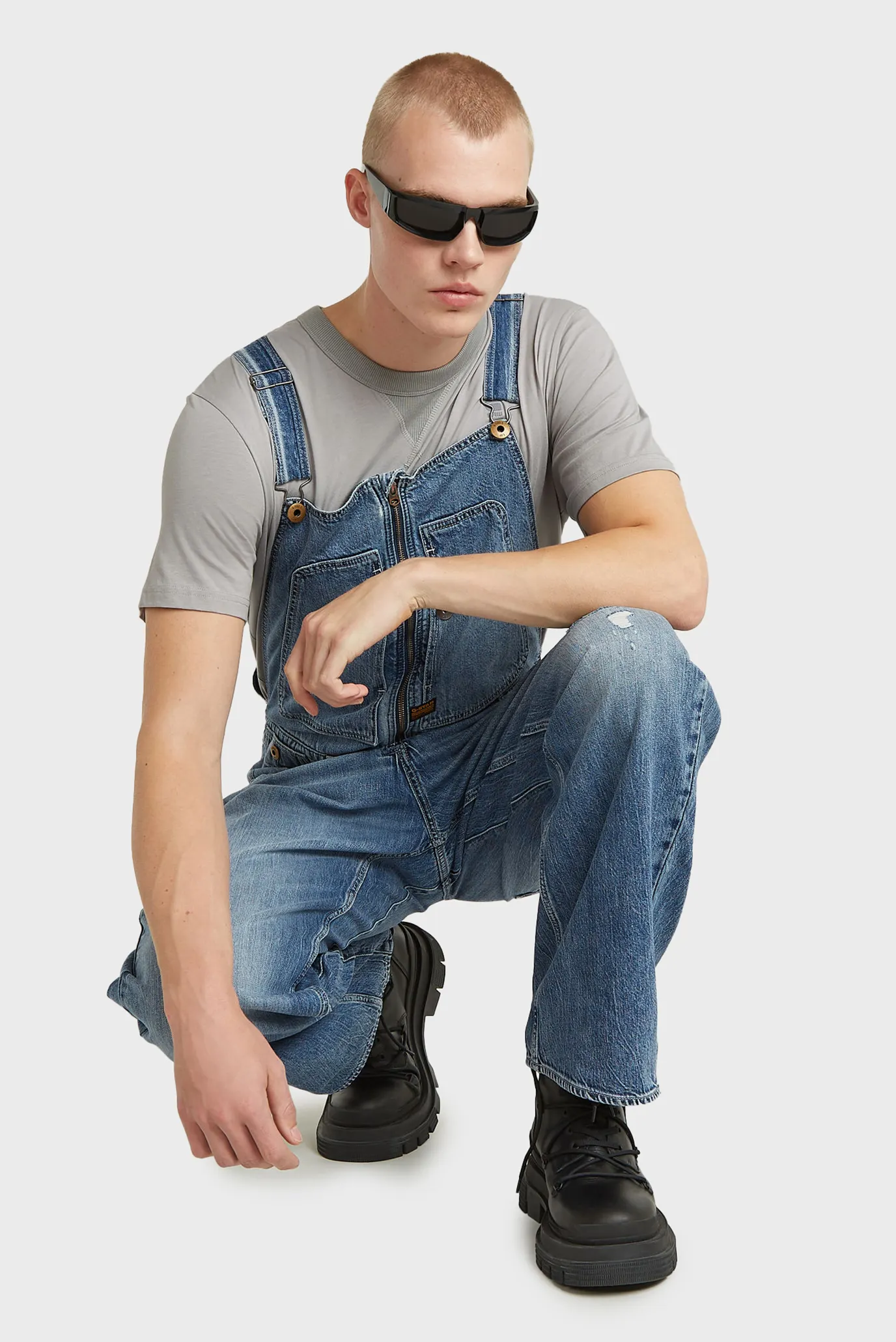 Мужской синий джинсовый комбинезон Dungaree 3D Loose 5