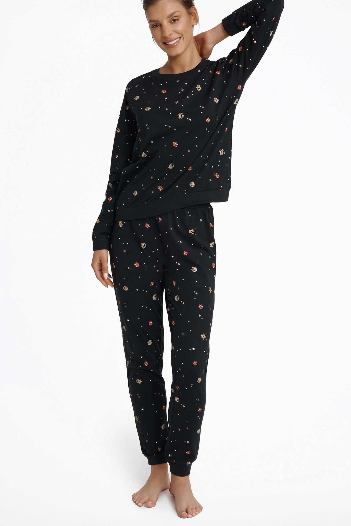 Жіноча чорна піжама з візерунком (світшот, брюки) MERRY 1