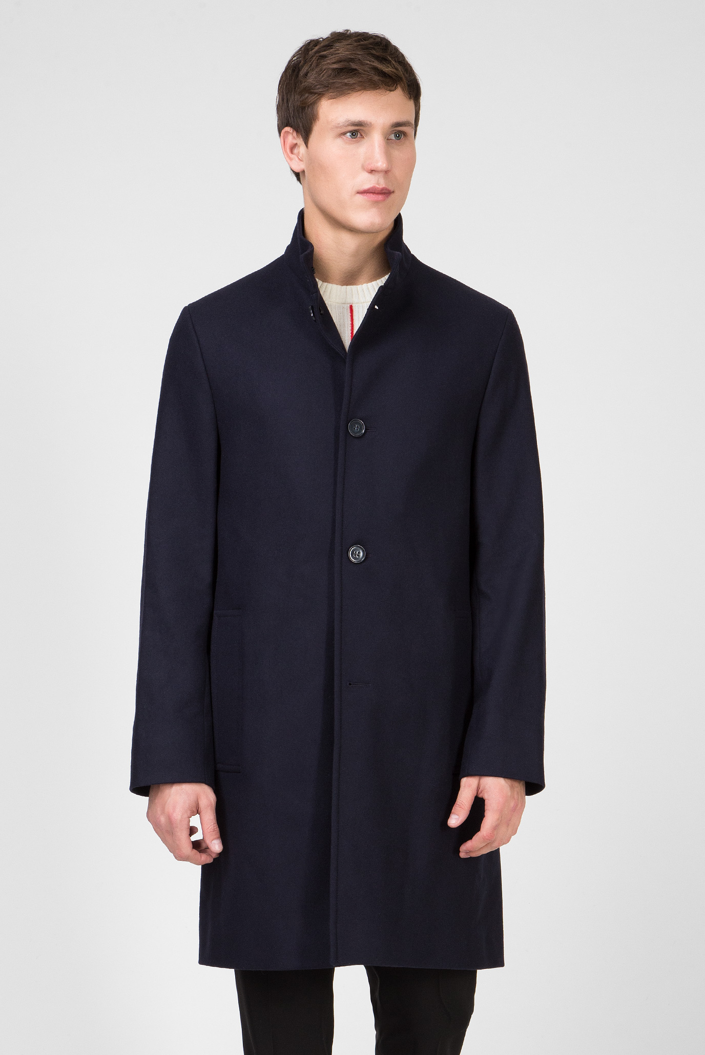 Мужское темно-синее шерстяное пальто WOOL CASHMERE BLEND FUNNEL 1