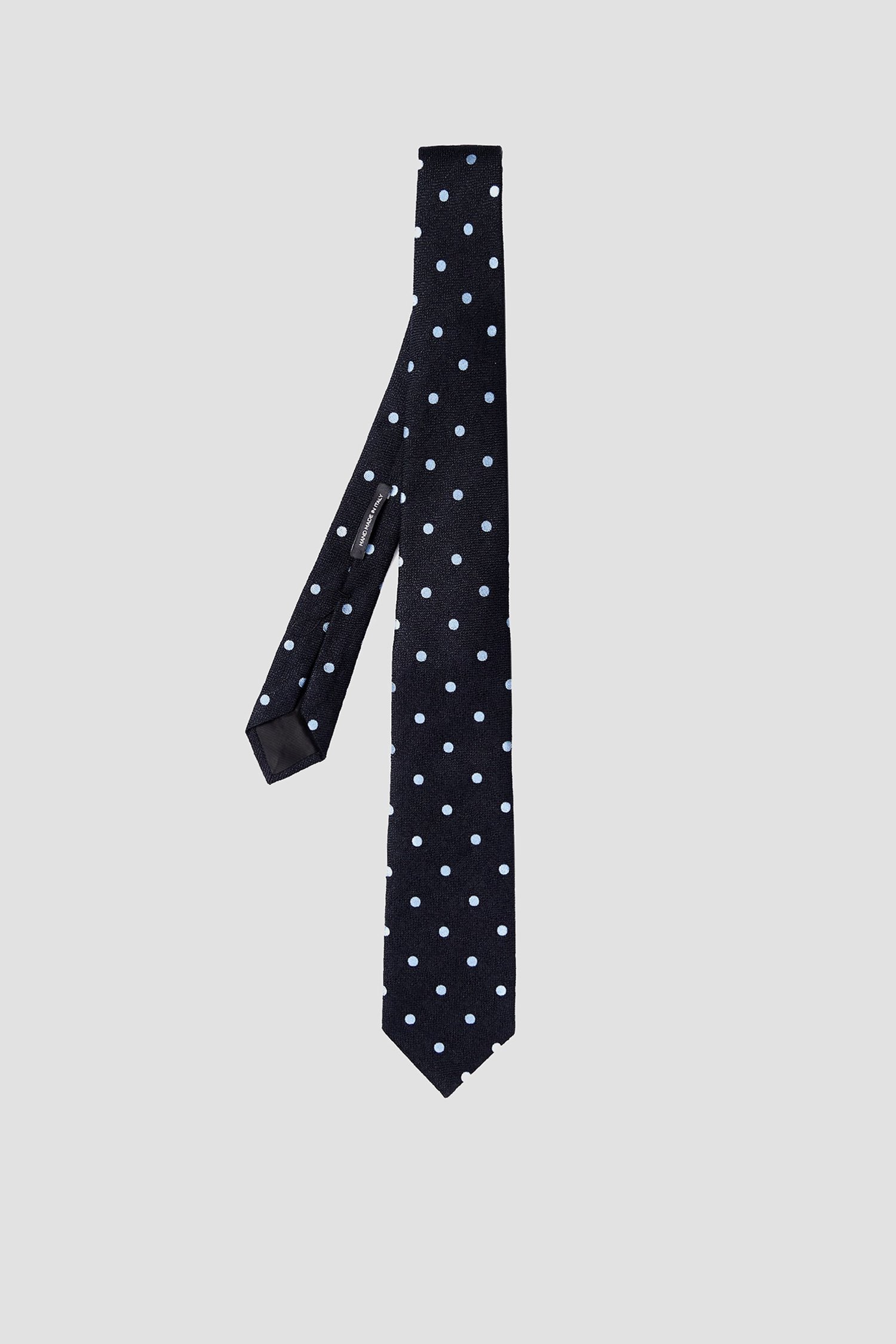 Чоловіча темно-синя шовкова краватка в горошок 1