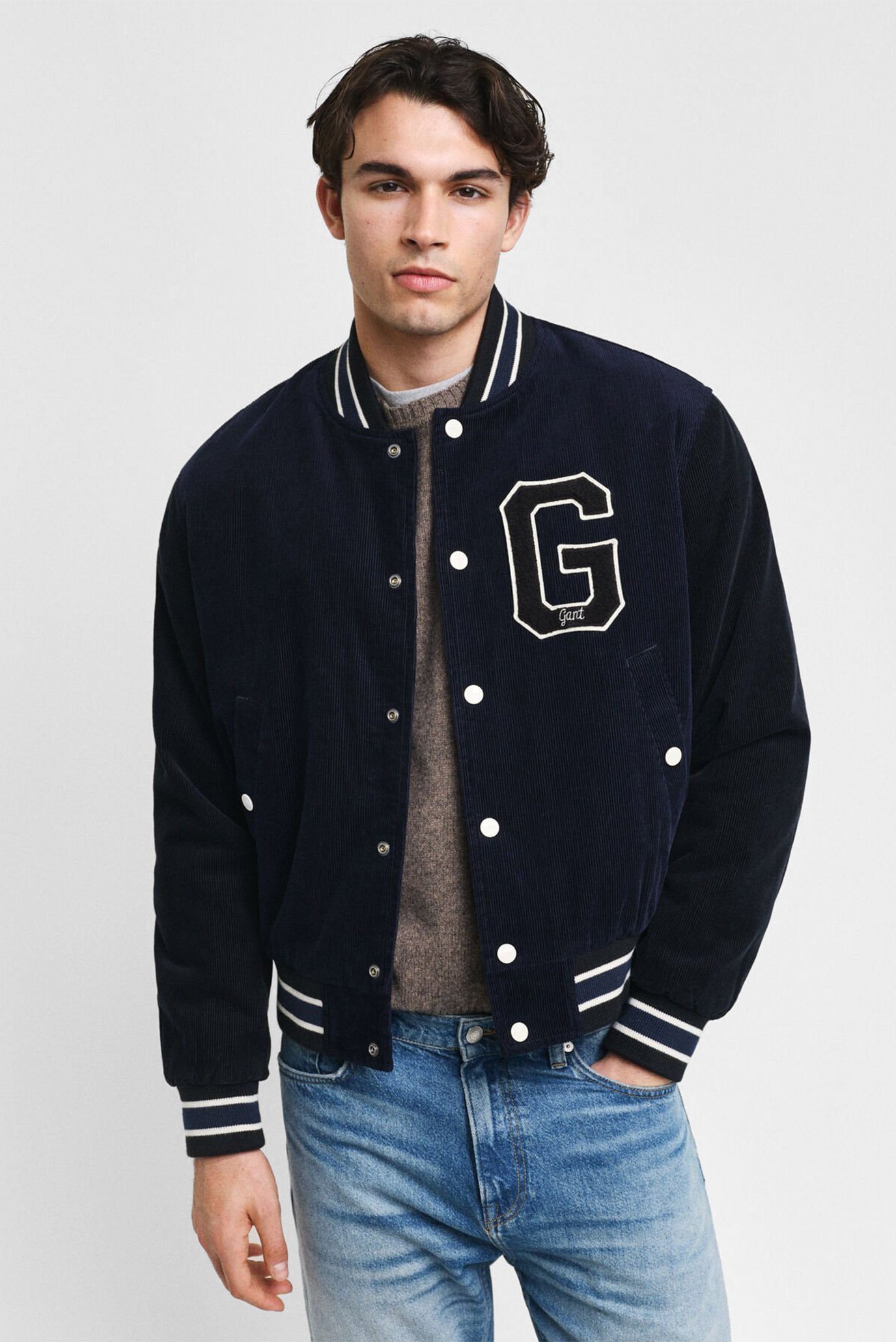 Чоловічий темно-синій вельветовий бомбер CORD VARSITY JACKET 1