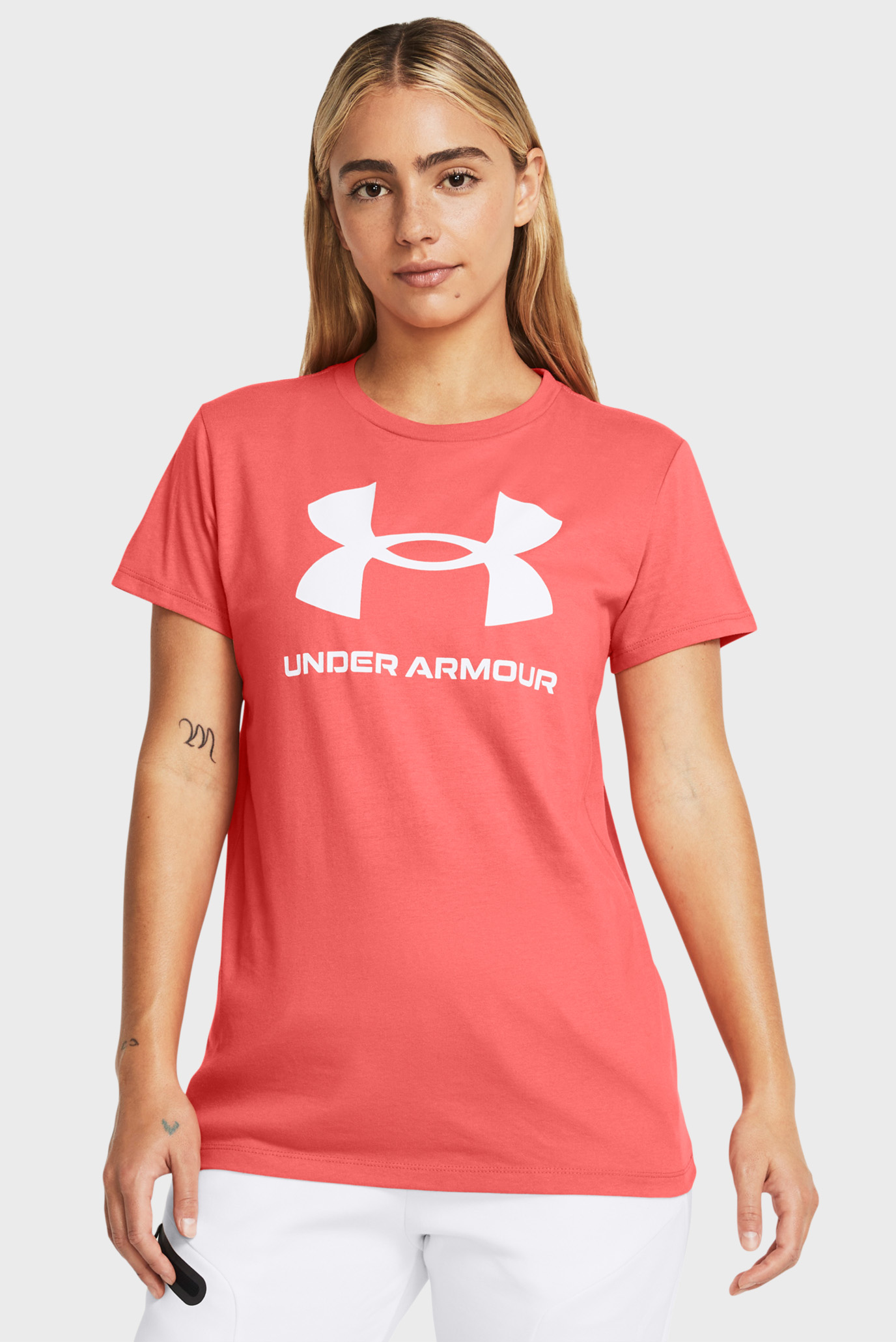 Жіноча коралова футболка UA W SPORTSTYLE LOGO SS 1