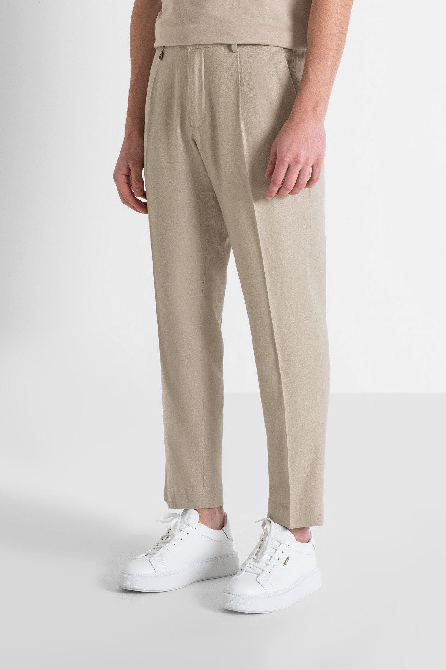 Мужские бежевые льняные брюки 1