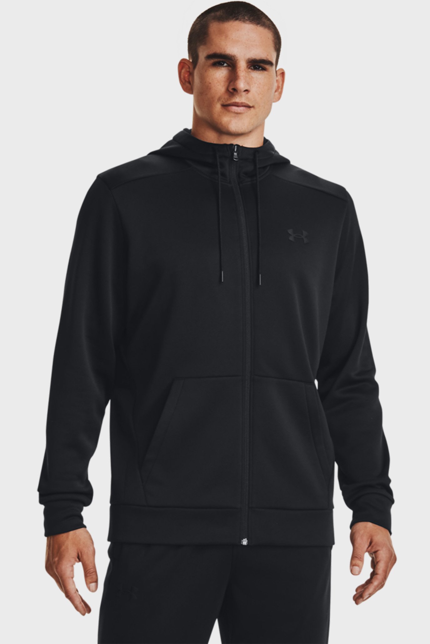 Мужское черное худи UA Armour Fleece FZ Hoodie 1