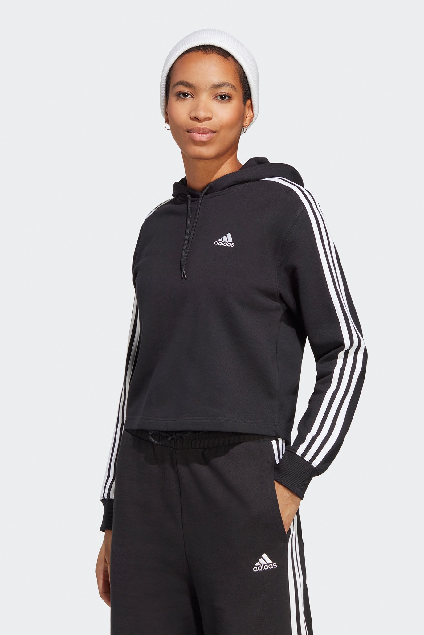 Жіноче чорне худі Essentials 3-Stripes French Terry 1