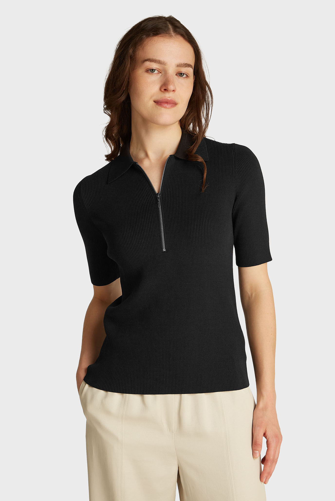 Женское черное поло ICONIC RIB ZIP Черный L Calvin Klein K20K208105 Женское черное поло ICONIC RIB ZIP Черный L Calvin Klein K20K208105
