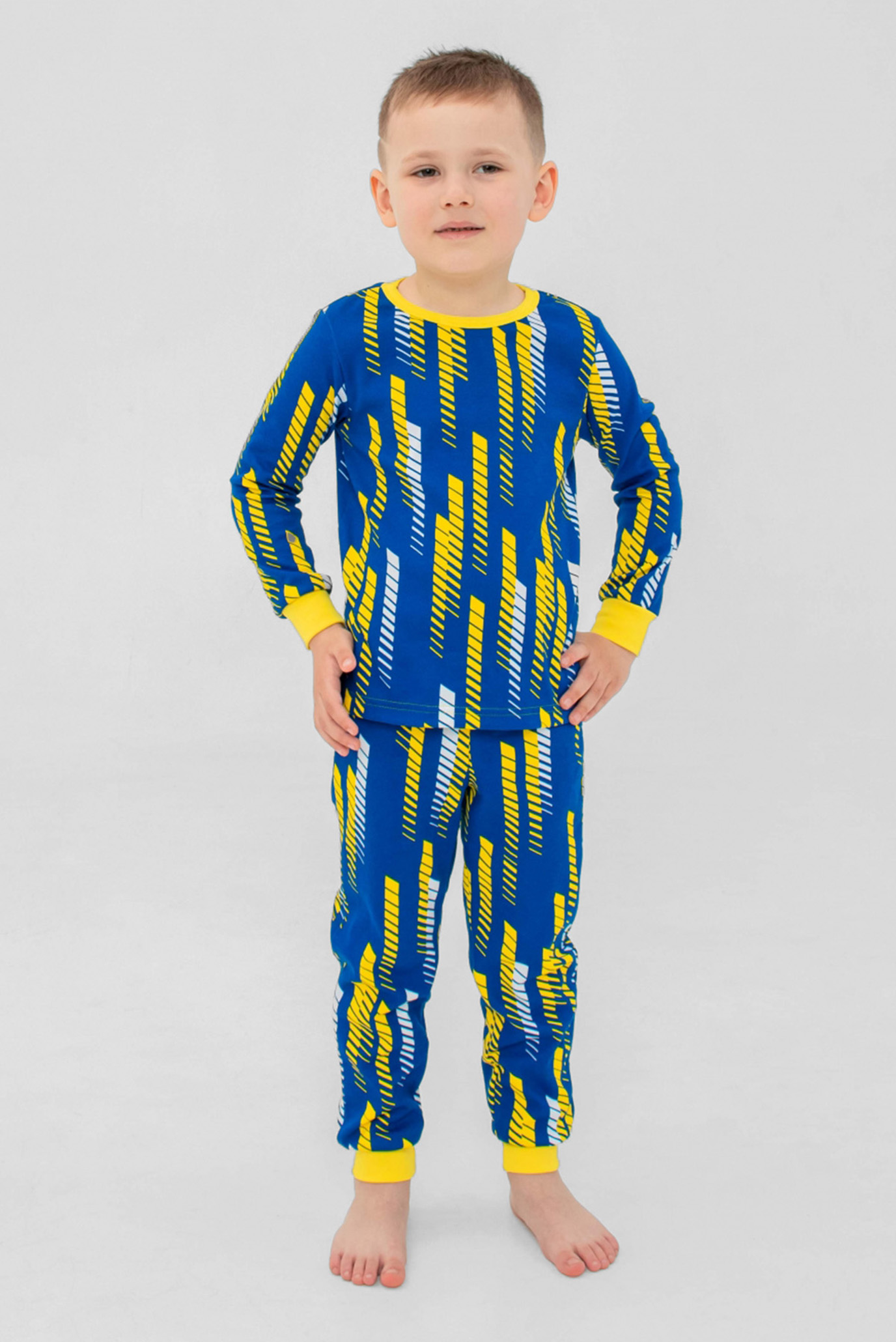 Дитяча синя піжама  з візерунком (лонгслів, брюки) 1