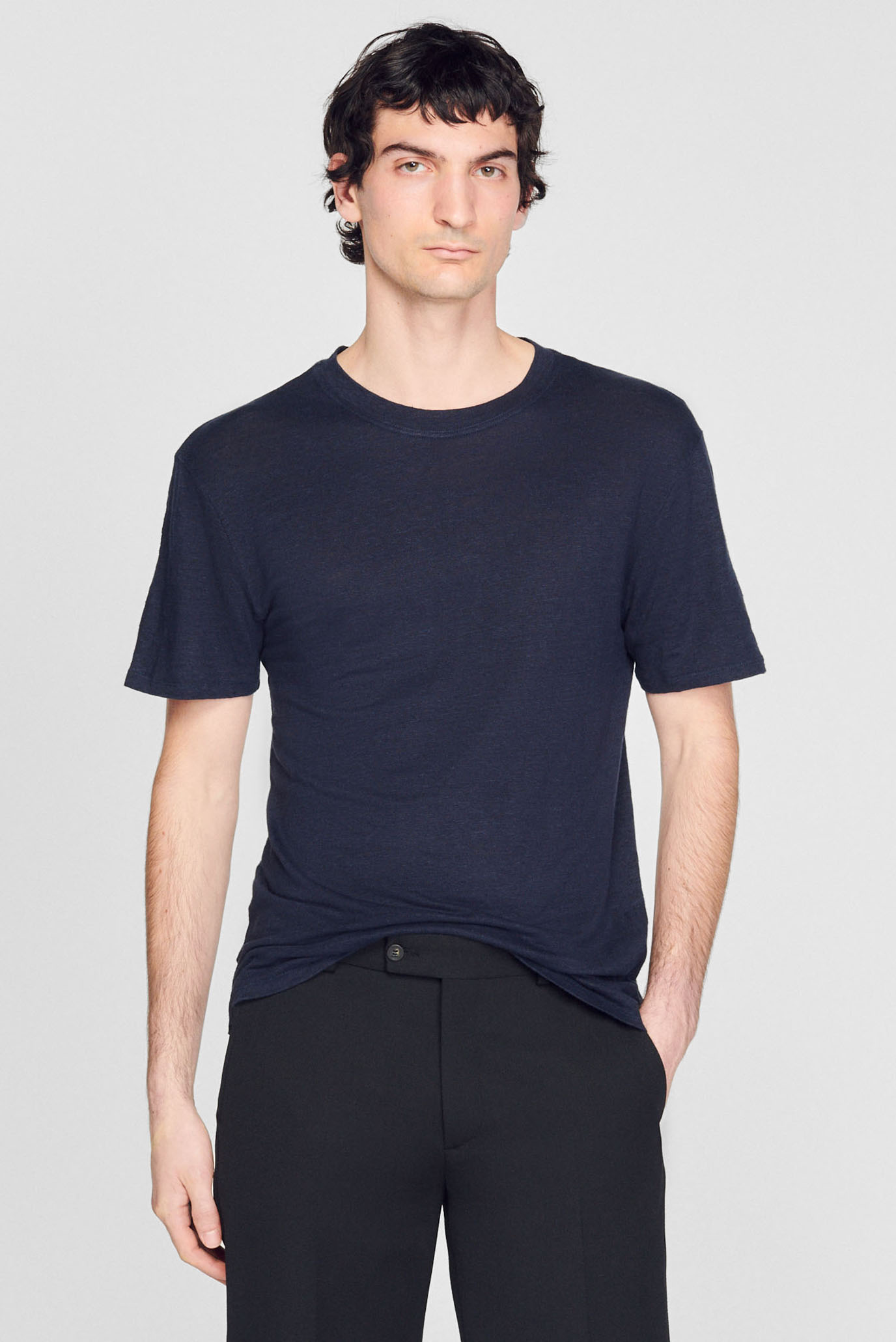 Мужская темно-синяя льняная футболка 1