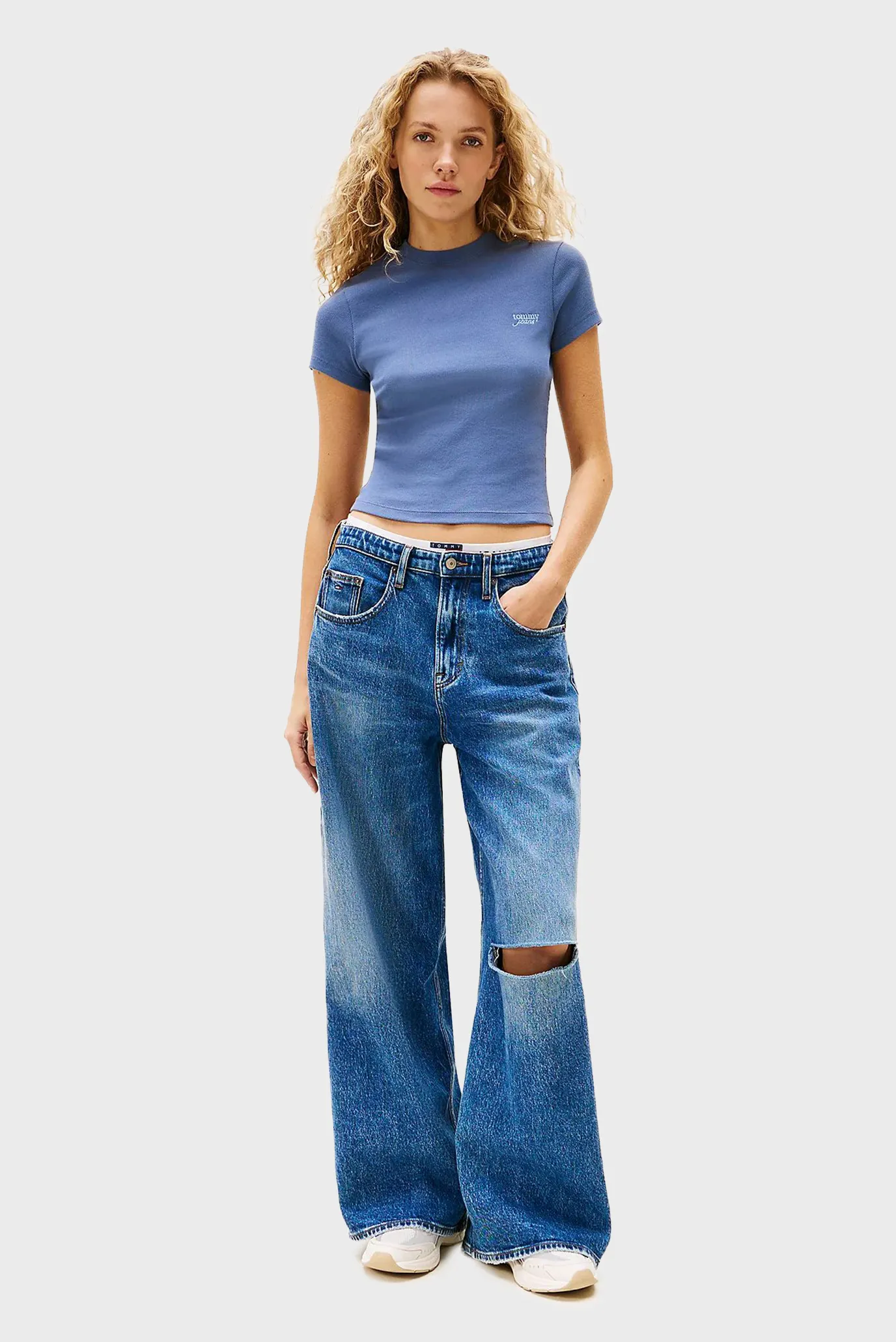 Женская синяя футболка SLIM SH SCRIPT 2