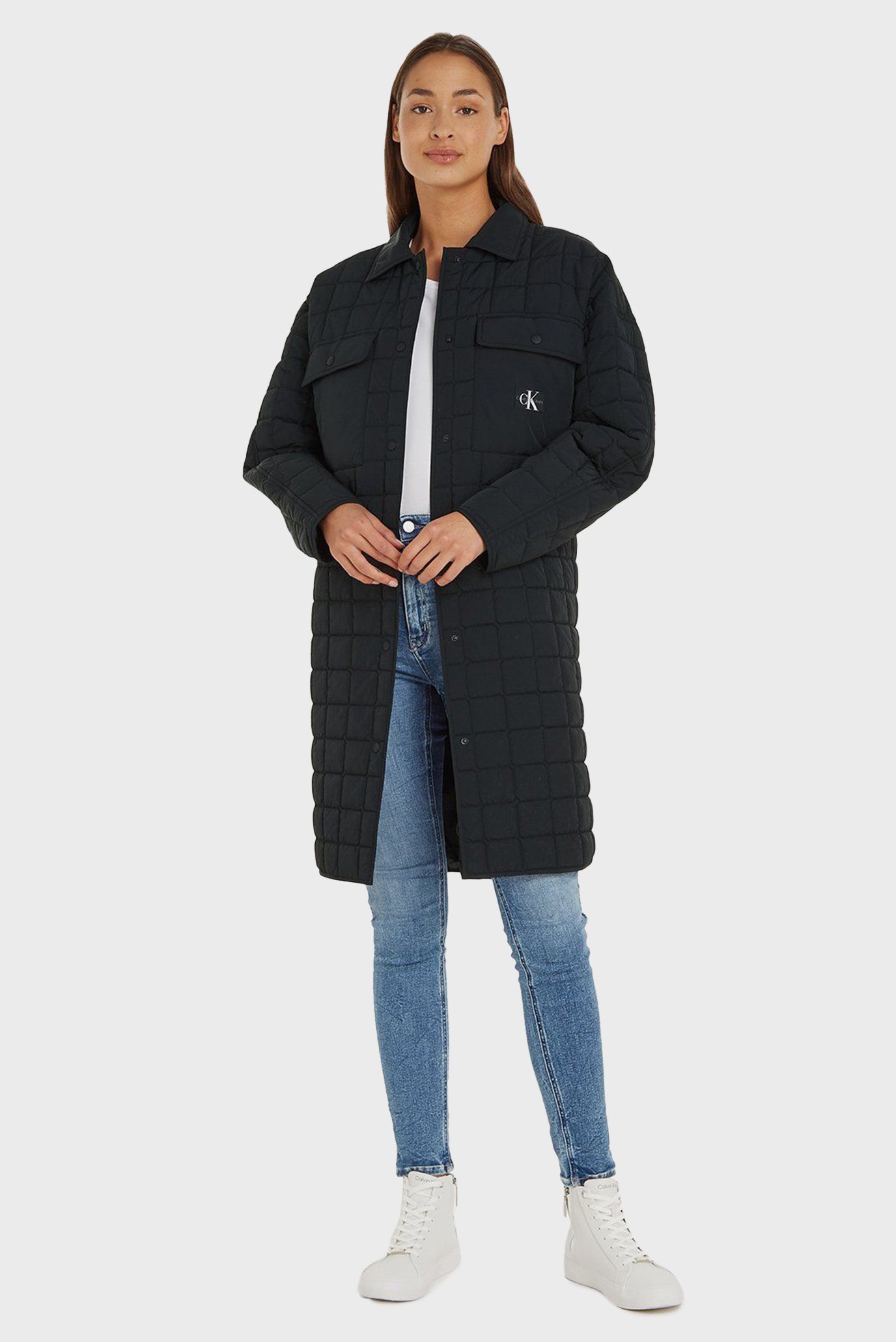Женское черное пальто LONG QUILTED UTILITY COAT 1