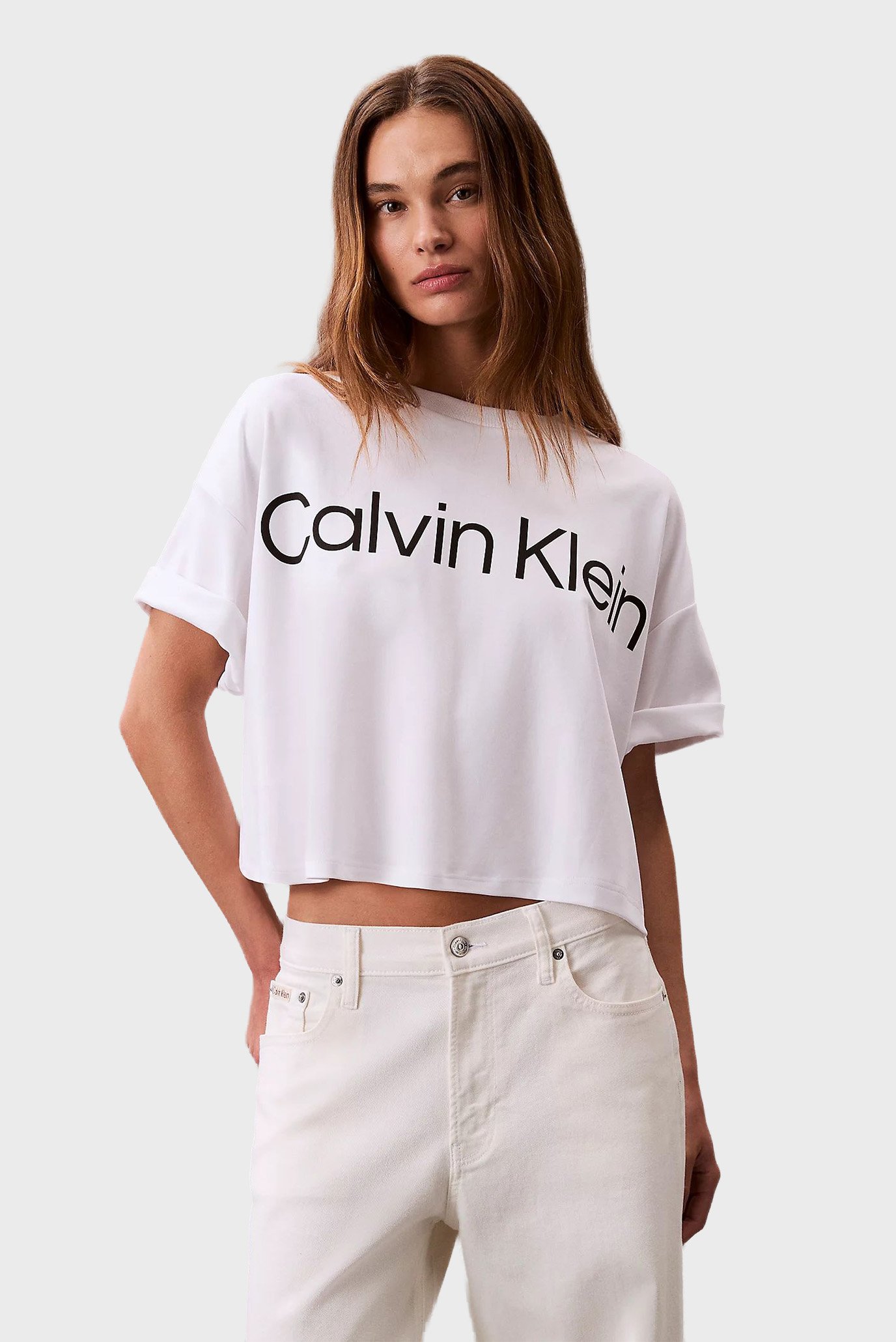 Женская белая футболка A-SS Boxy Logo Белый XS Calvin Klein LV044C903G Женская белая футболка A-SS Boxy Logo Белый XS Calvin Klein LV044C903G