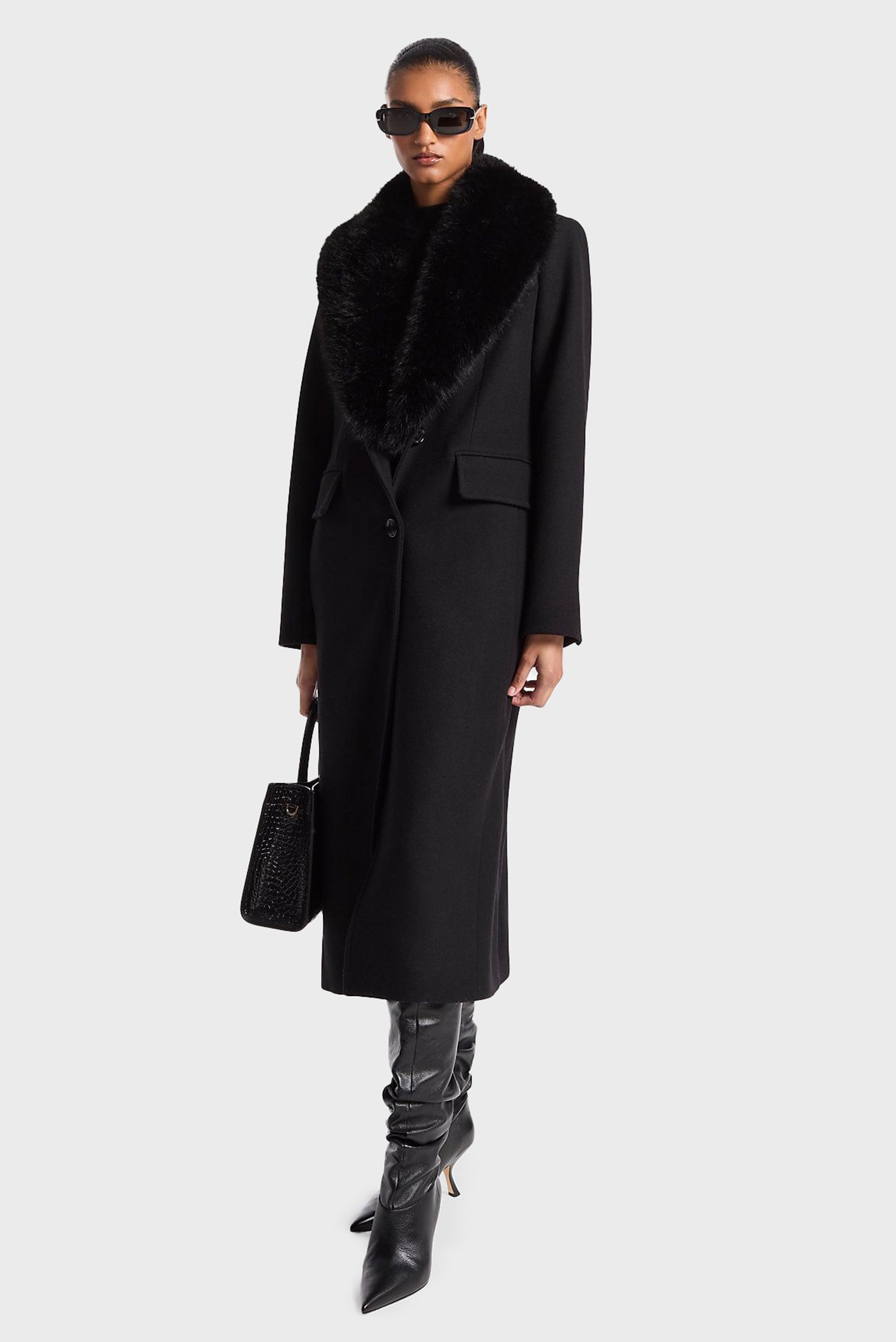 Жіноче чорне вовняне пальто WOOL BOYFRIEND COAT W FX FUR COLLAR 1