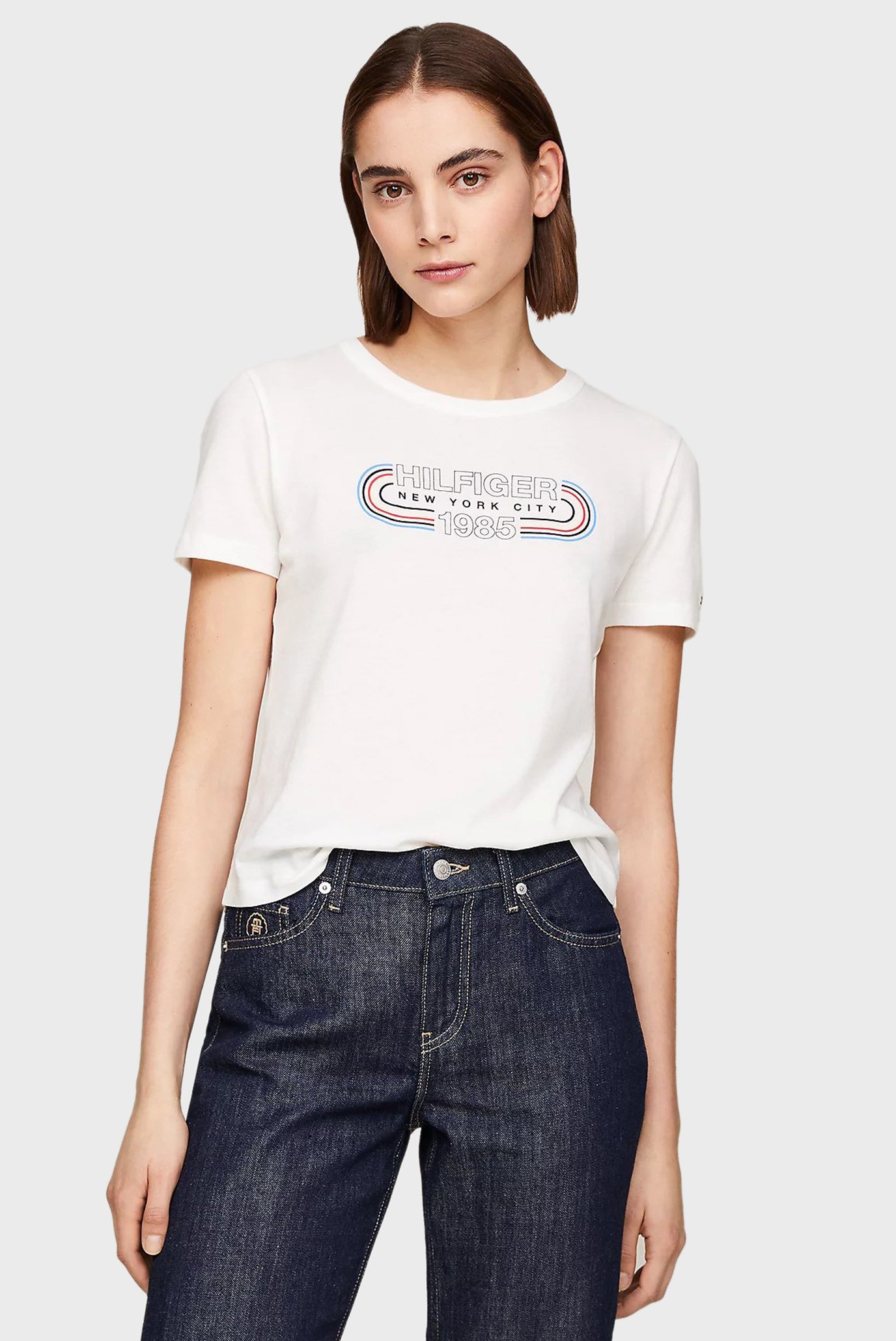 Женская белая футболка SLIM TRACK HILFIGER C-NK SS 1