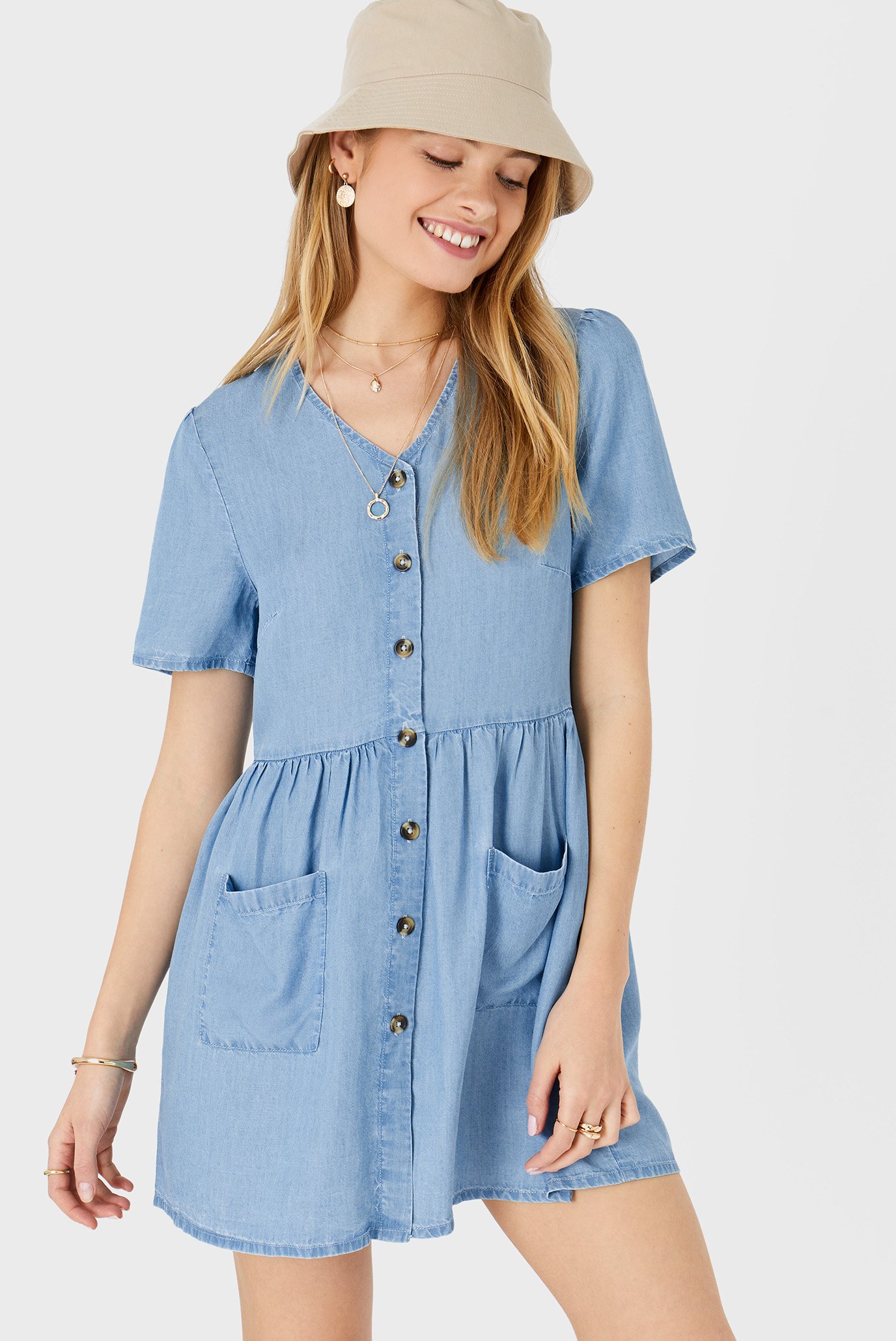 Женское голубое платье CHAMBRAY MINI DRESS 1