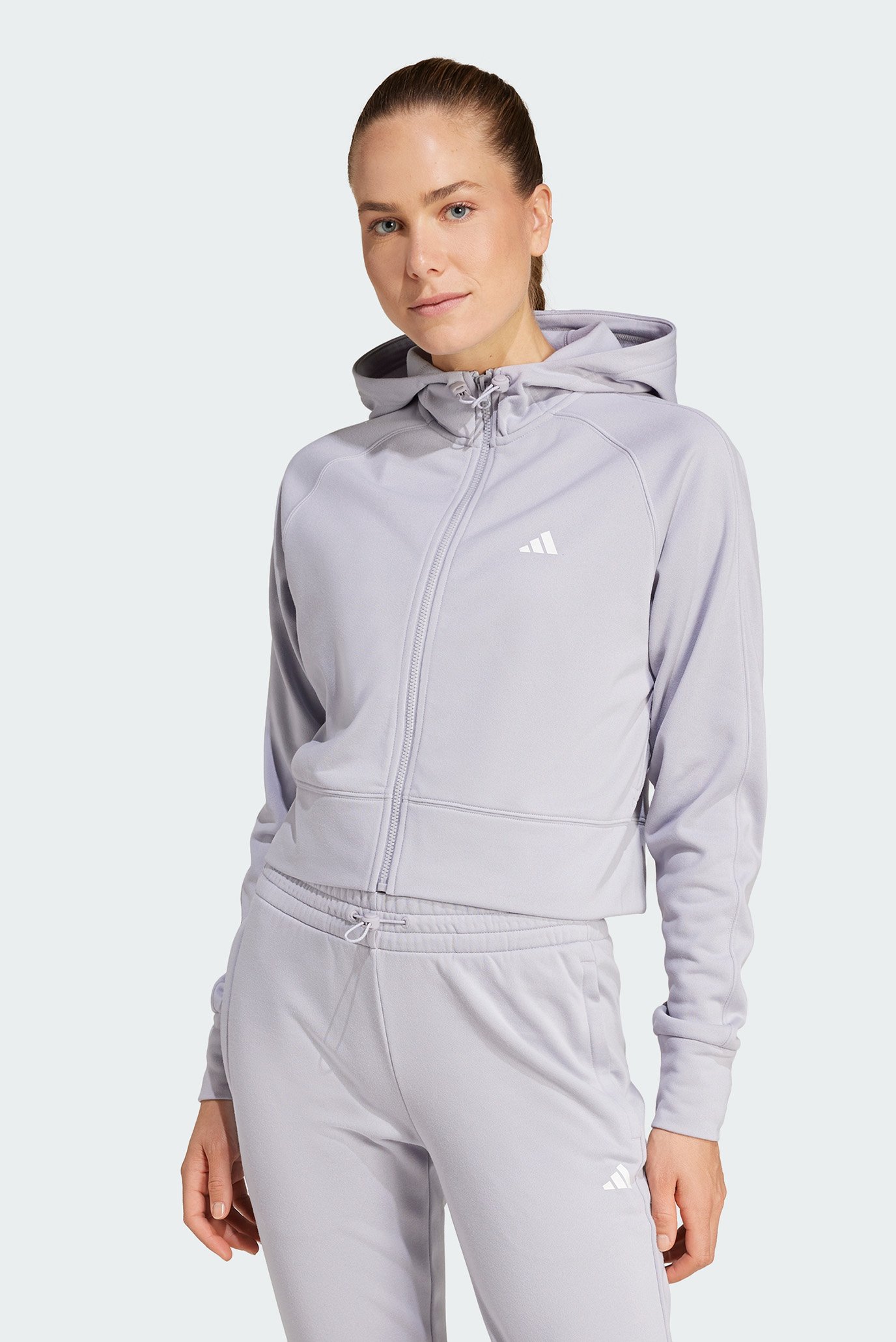 Женское серое худи AAEROREADY Game and Go Full-Zip Fleece 1